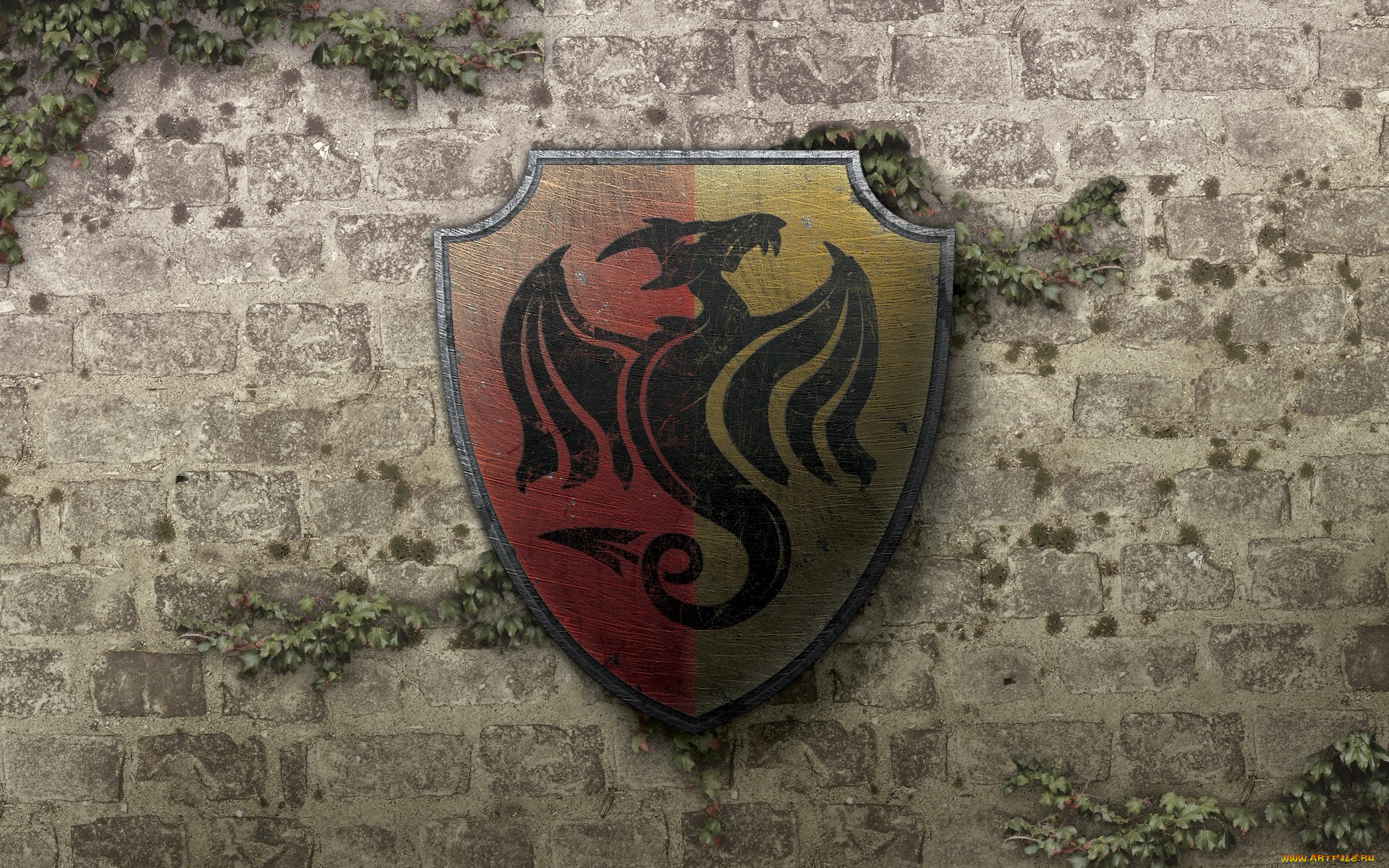 разное, надписи, логотипы, знаки, герб, дракон, стена