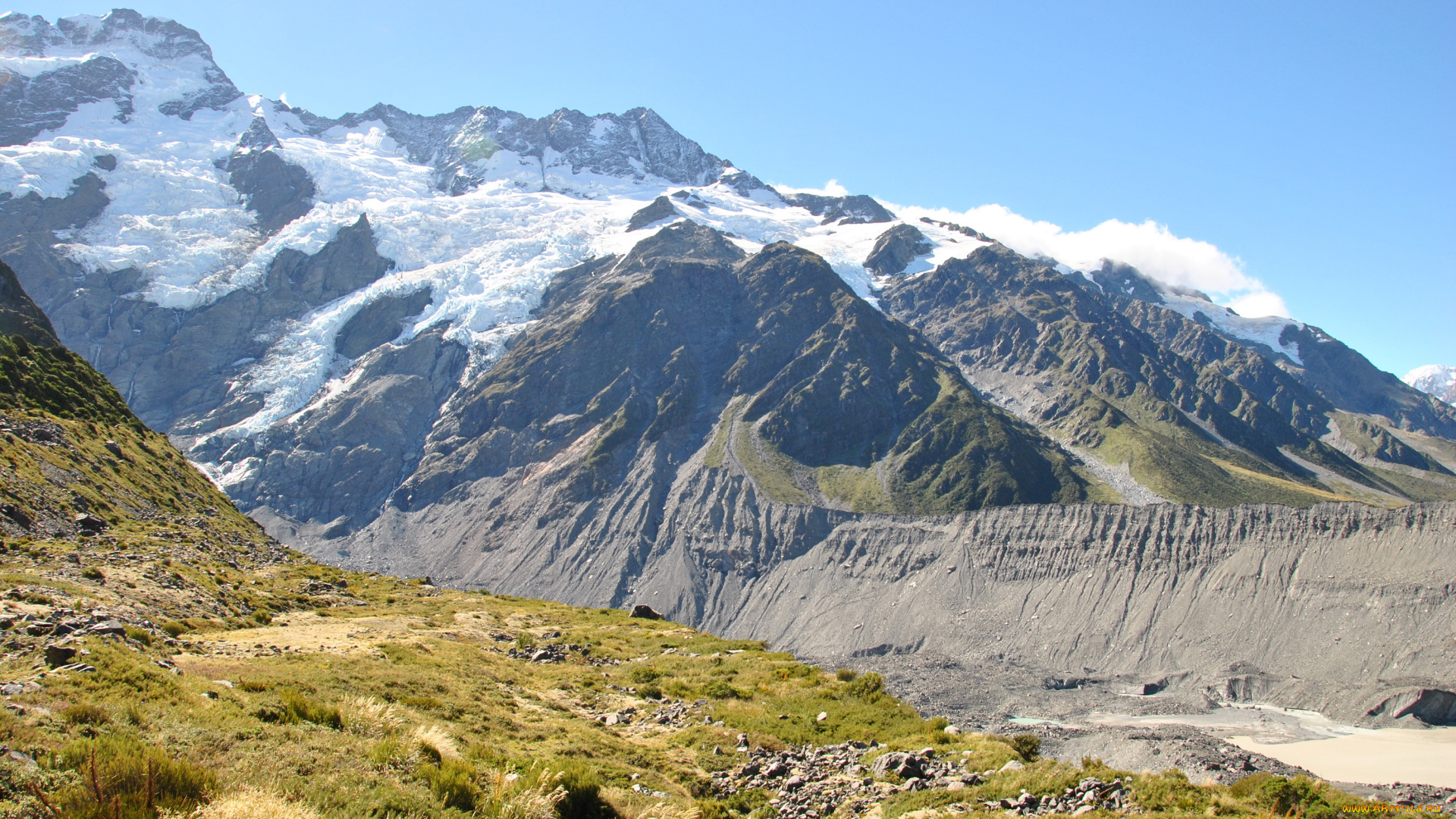 новая, зеландия, маунт, кук, нешнел, парк, природа, горы