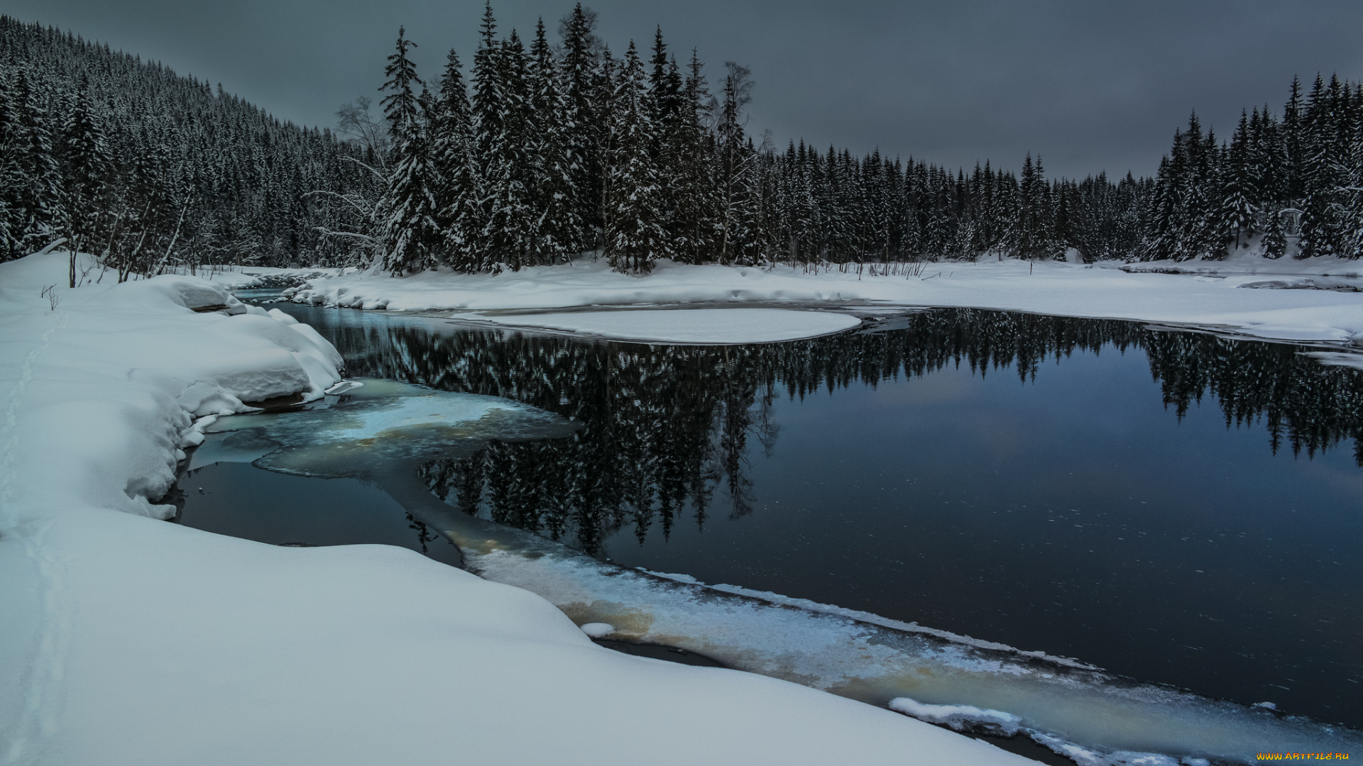 природа, реки, озера, озеро, лес, сугробы, вода, снег