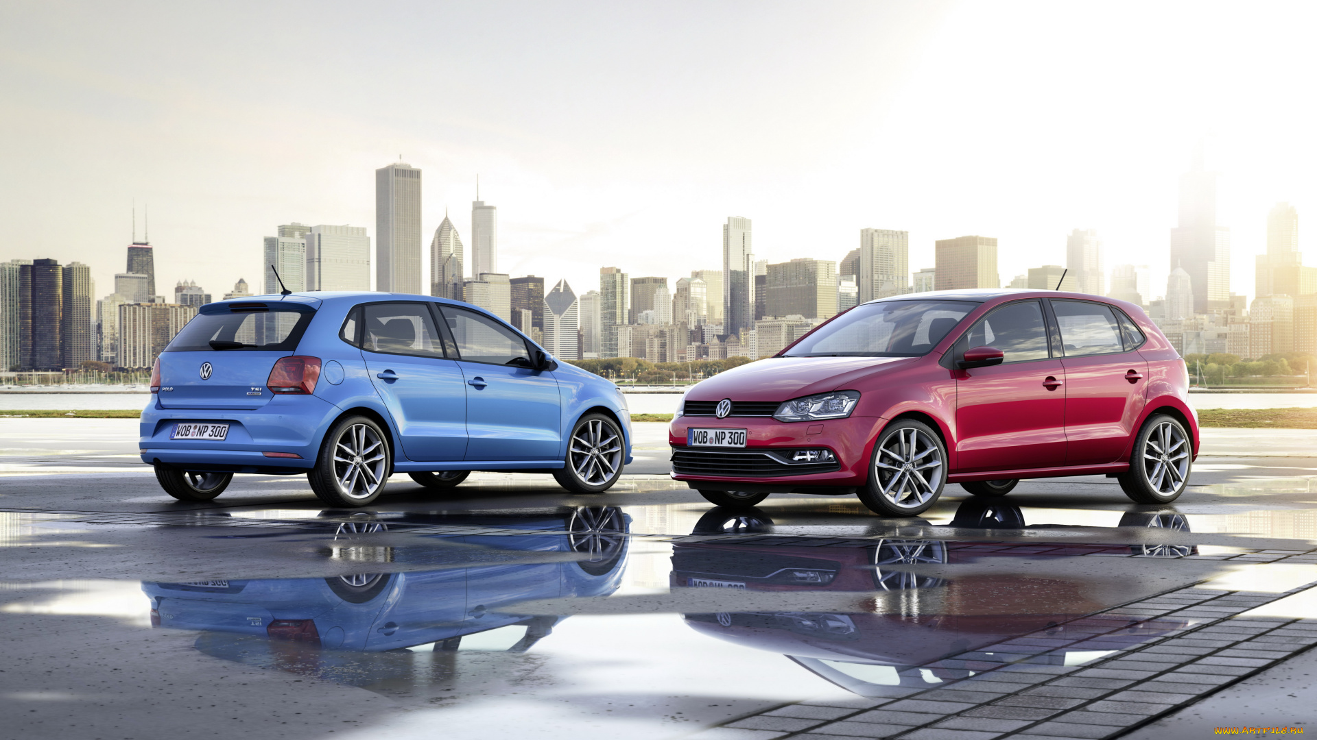 2014, volkswagen, polo, автомобили, volkswagen, дома, дорога, красный, polo, голубой