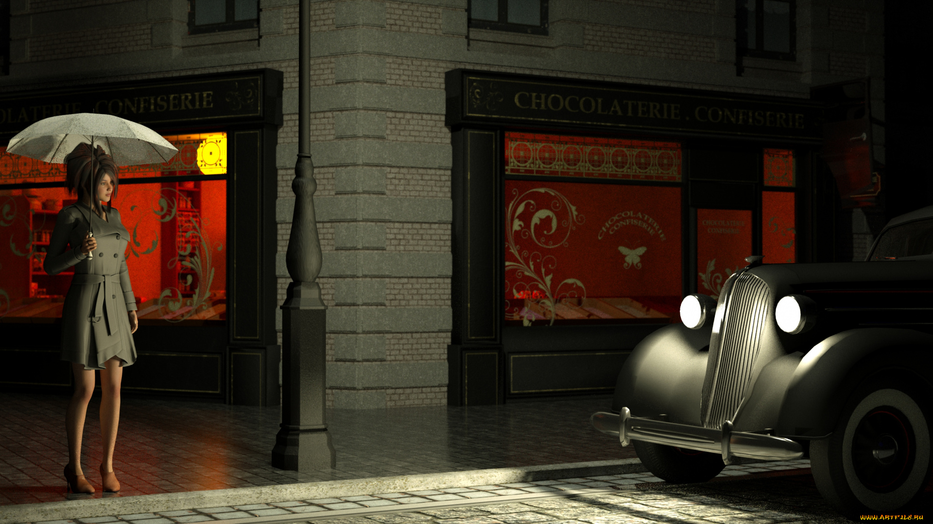 3д, графика, people, , люди, девушка, автомобиль, улица