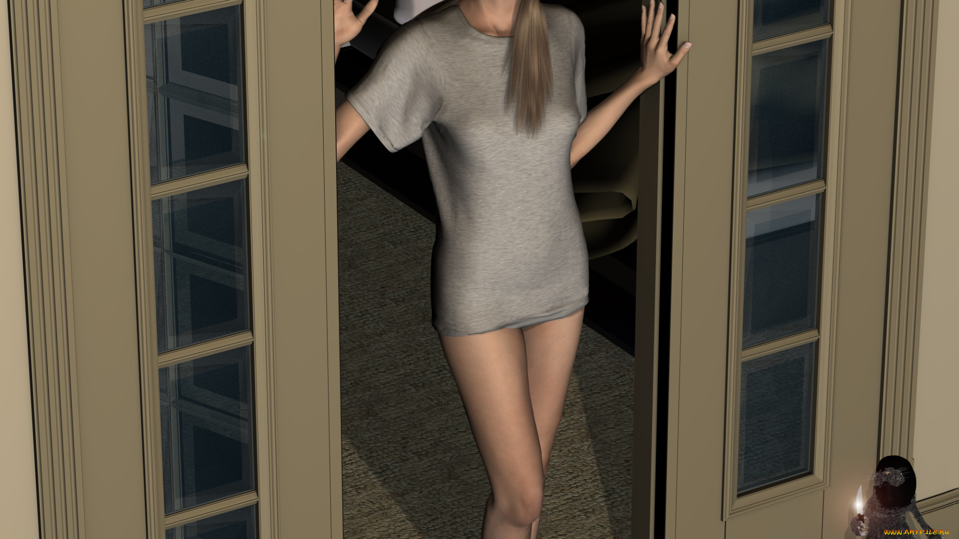 3д, графика, people, , люди, девушка, дверь