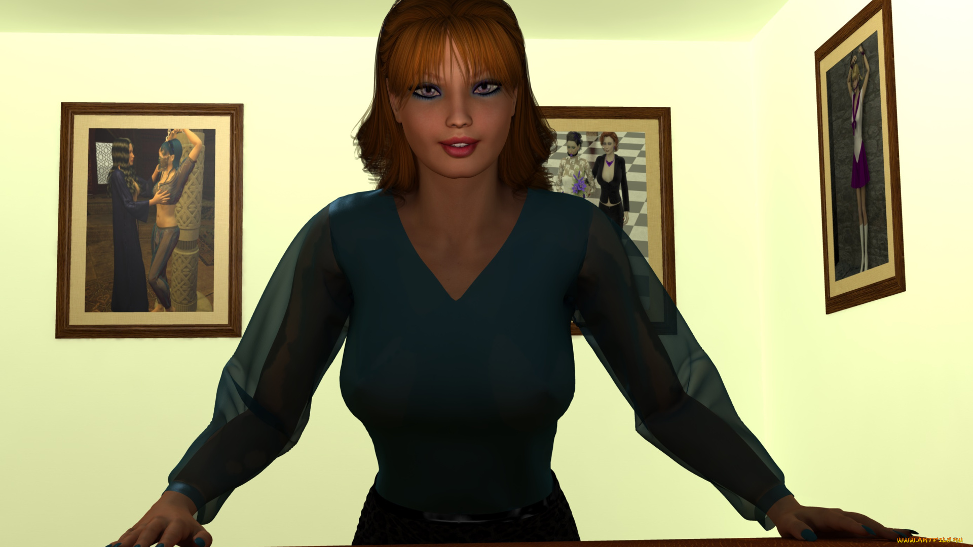 3д, графика, people, , люди, девушка, картины, улыбка, комната