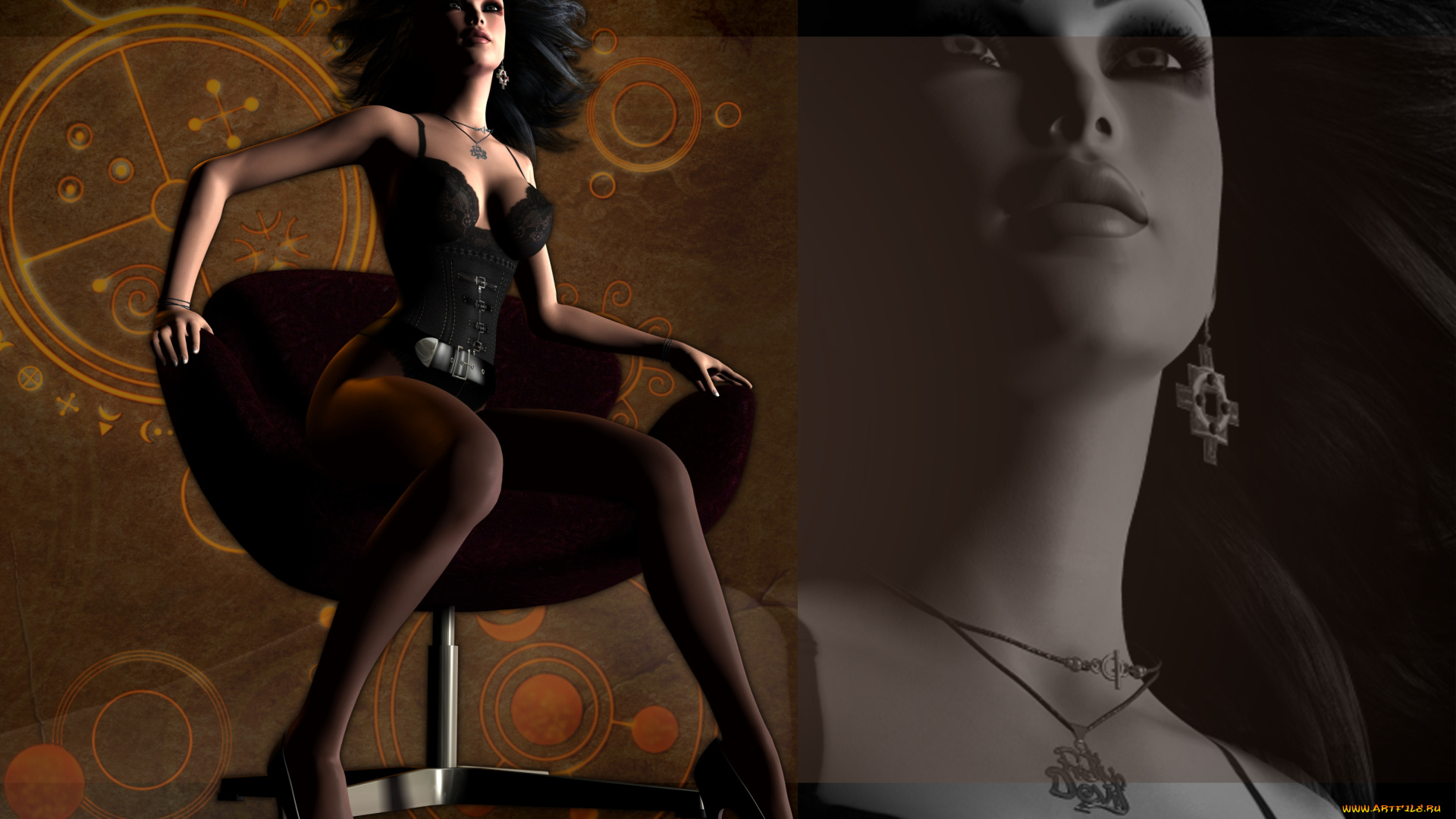 3д, графика, people, , люди, девушка, кресло, взгляд