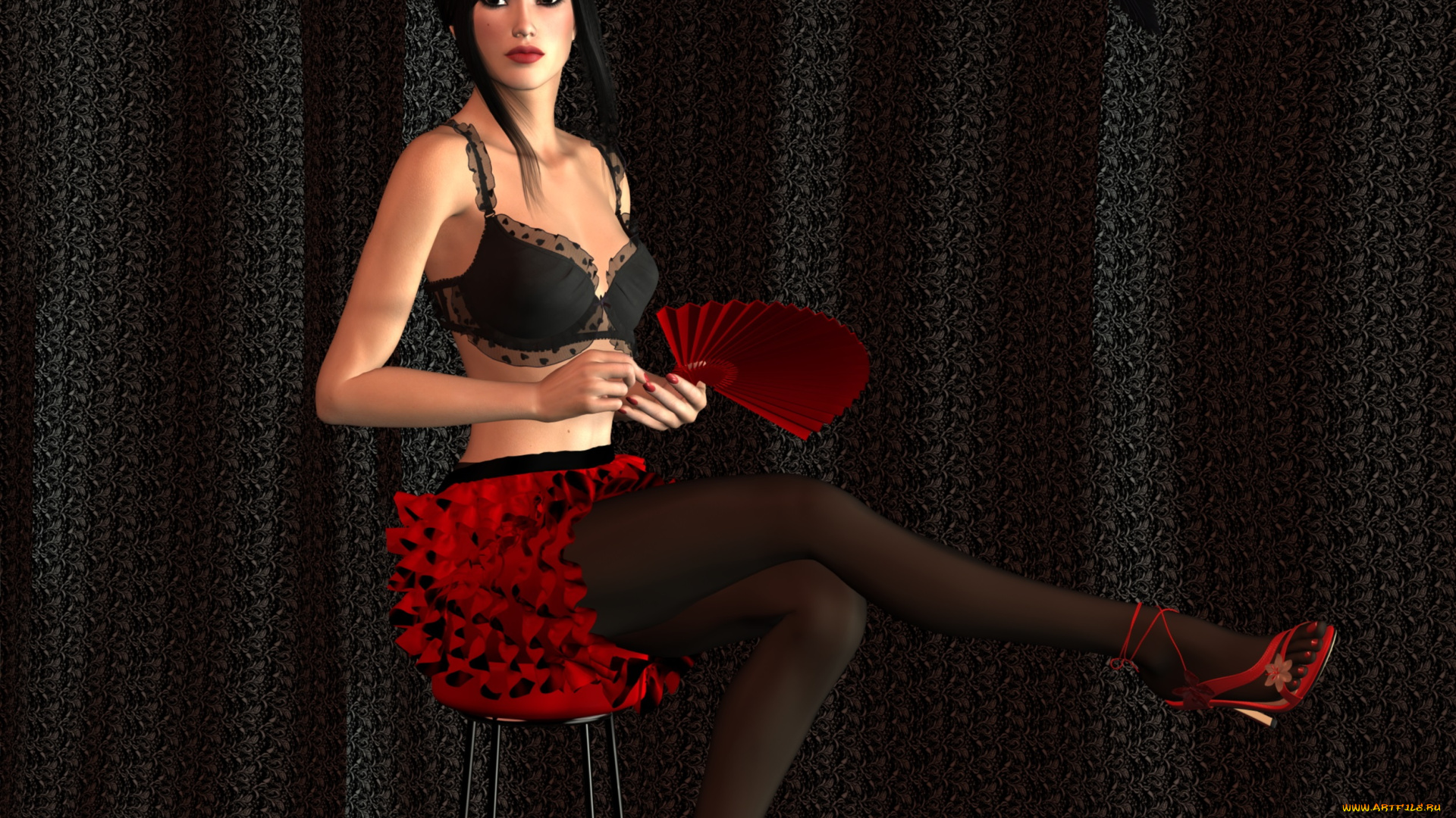 3д, графика, people, , люди, девушка, веер, попугай