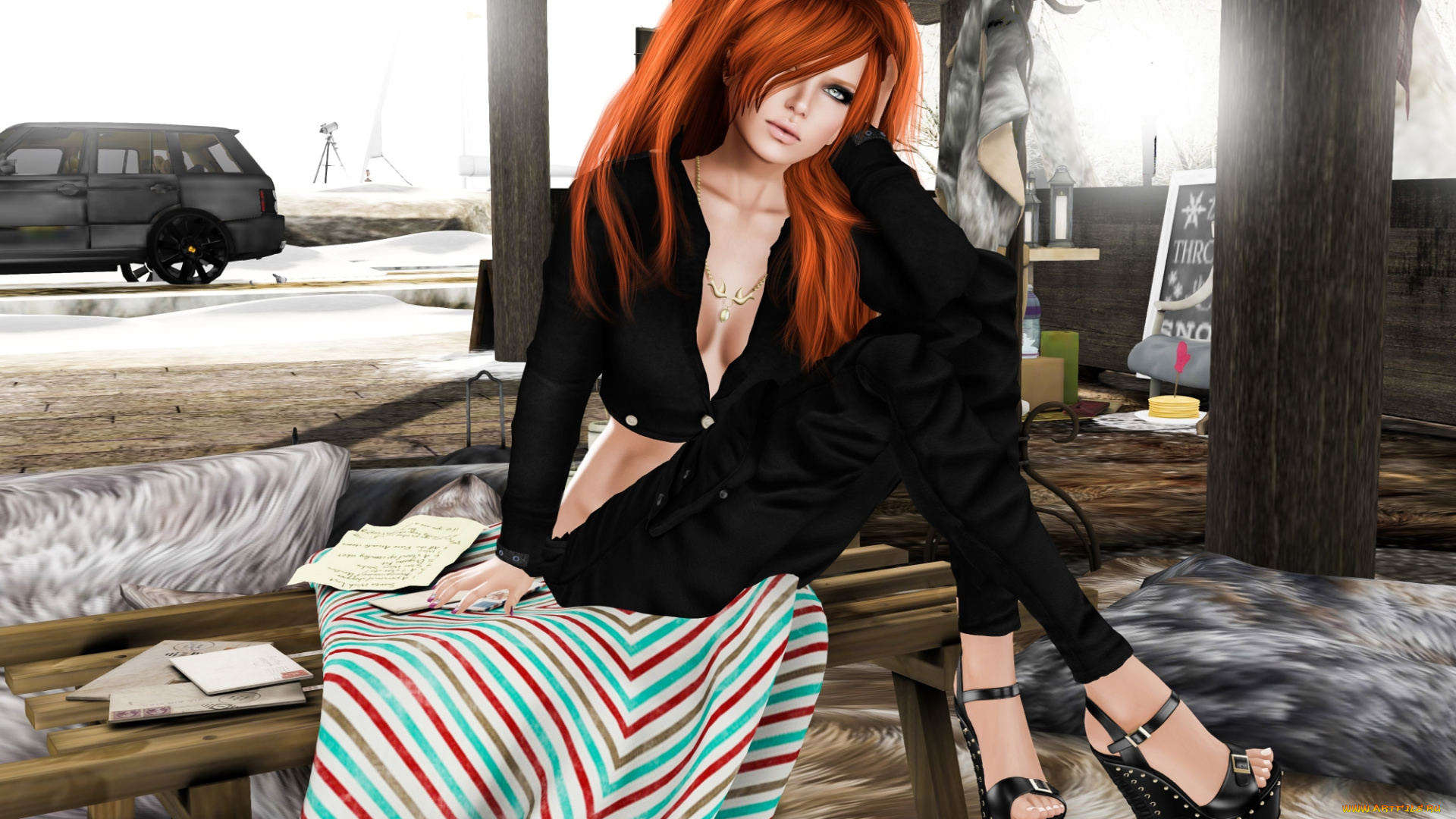 3д, графика, people, , люди, поза, машина, девушка