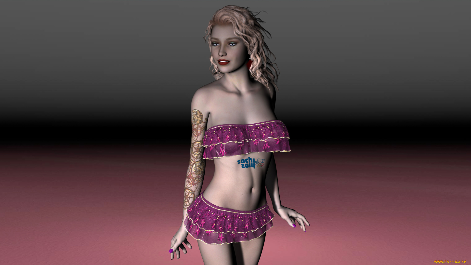 3д, графика, people, , люди, взгляд, девушка, тату, логотип, блондинка