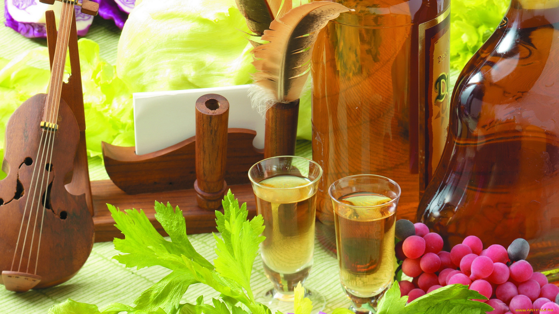 еда, напитки, , вино, виноград, скрипка, натюрморт, рюмки, бутылки