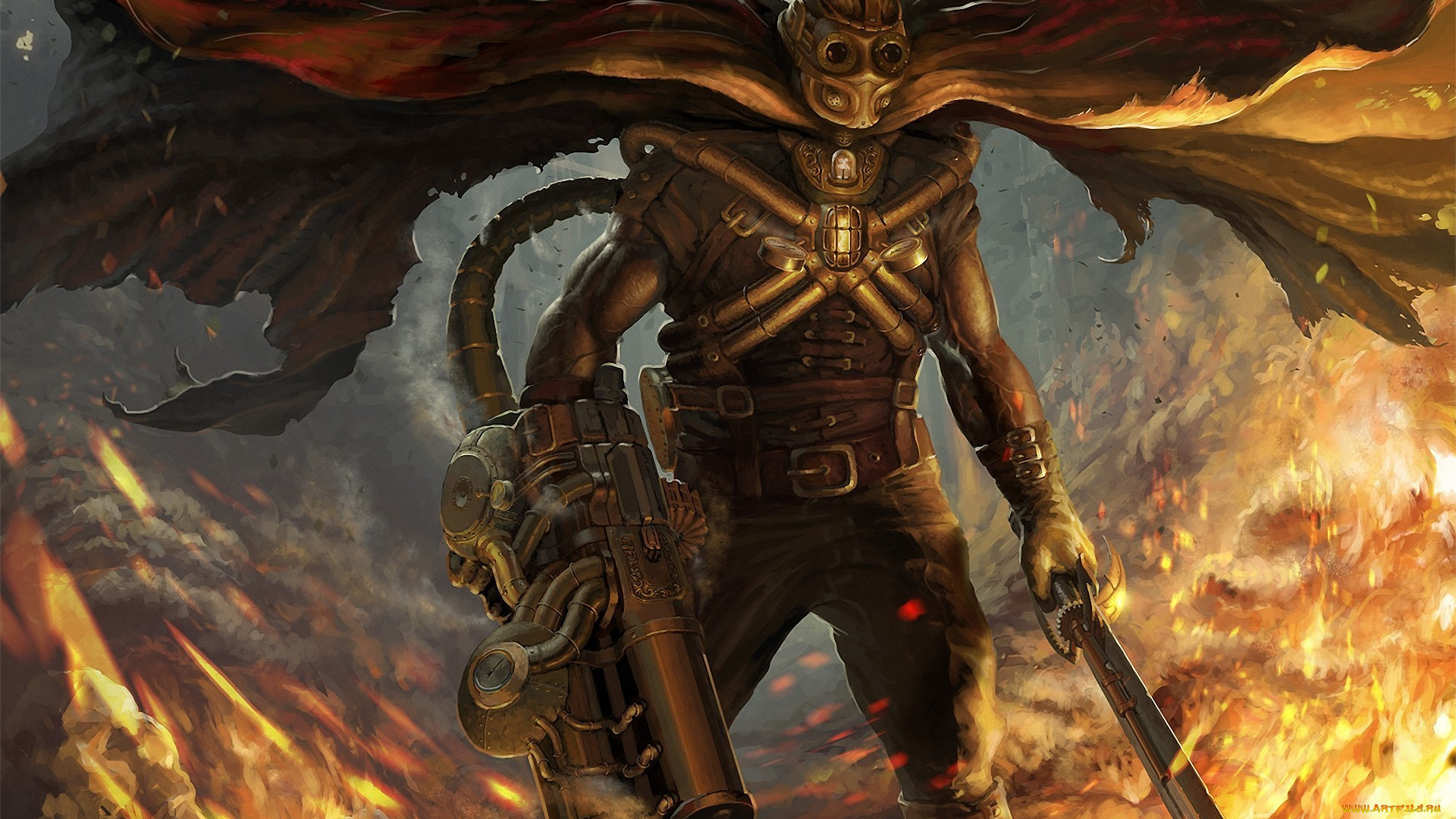 фэнтези, люди, иной, мир, киборг, огонь, оружие