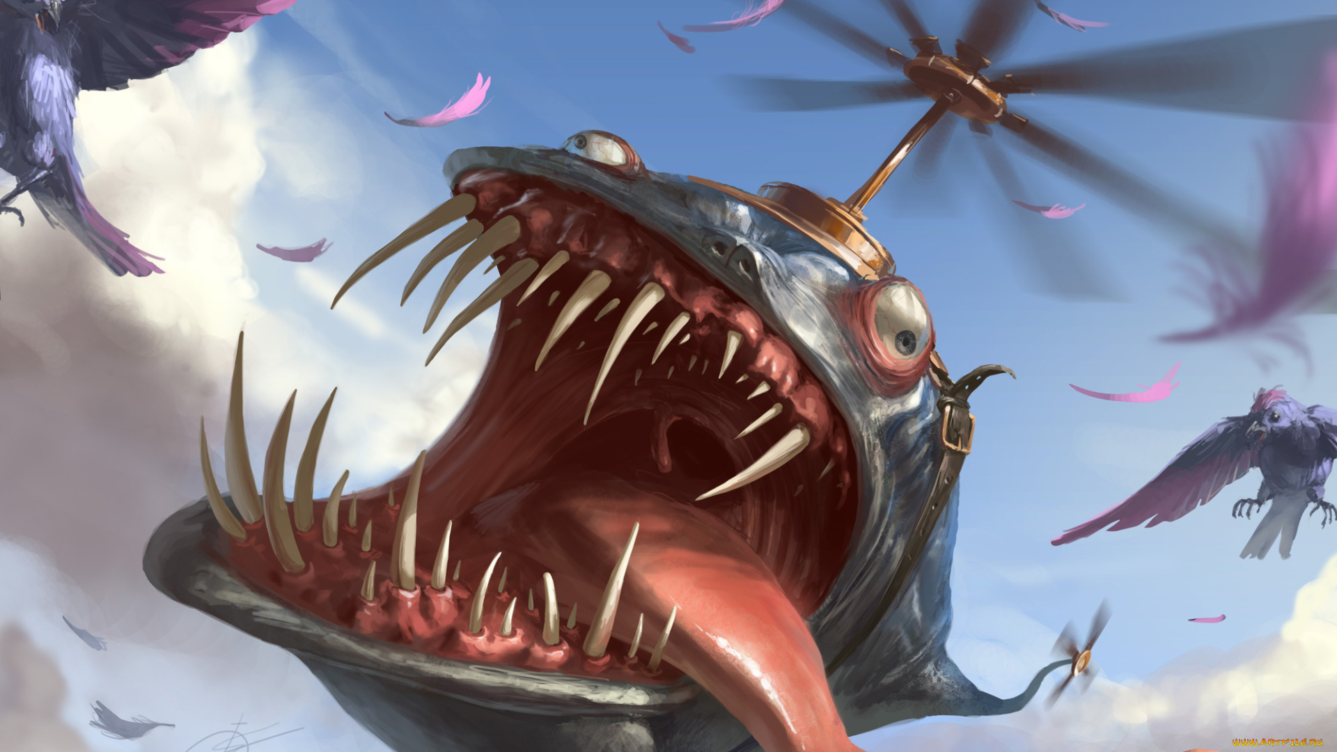 фэнтези, существа, иной, мир, монстр, существо, пропеллеры, вороны