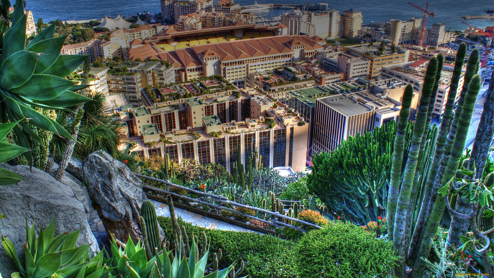 fontvieille, monaco, города, -, панорамы, сад, море, дома, monaco, fontvieille