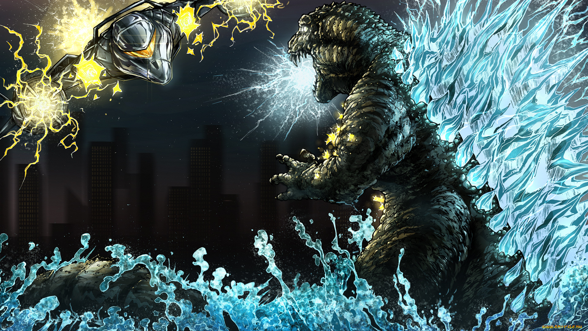 годзилла, фэнтези, существа, godzilla, динозавр, dinosaur, битва