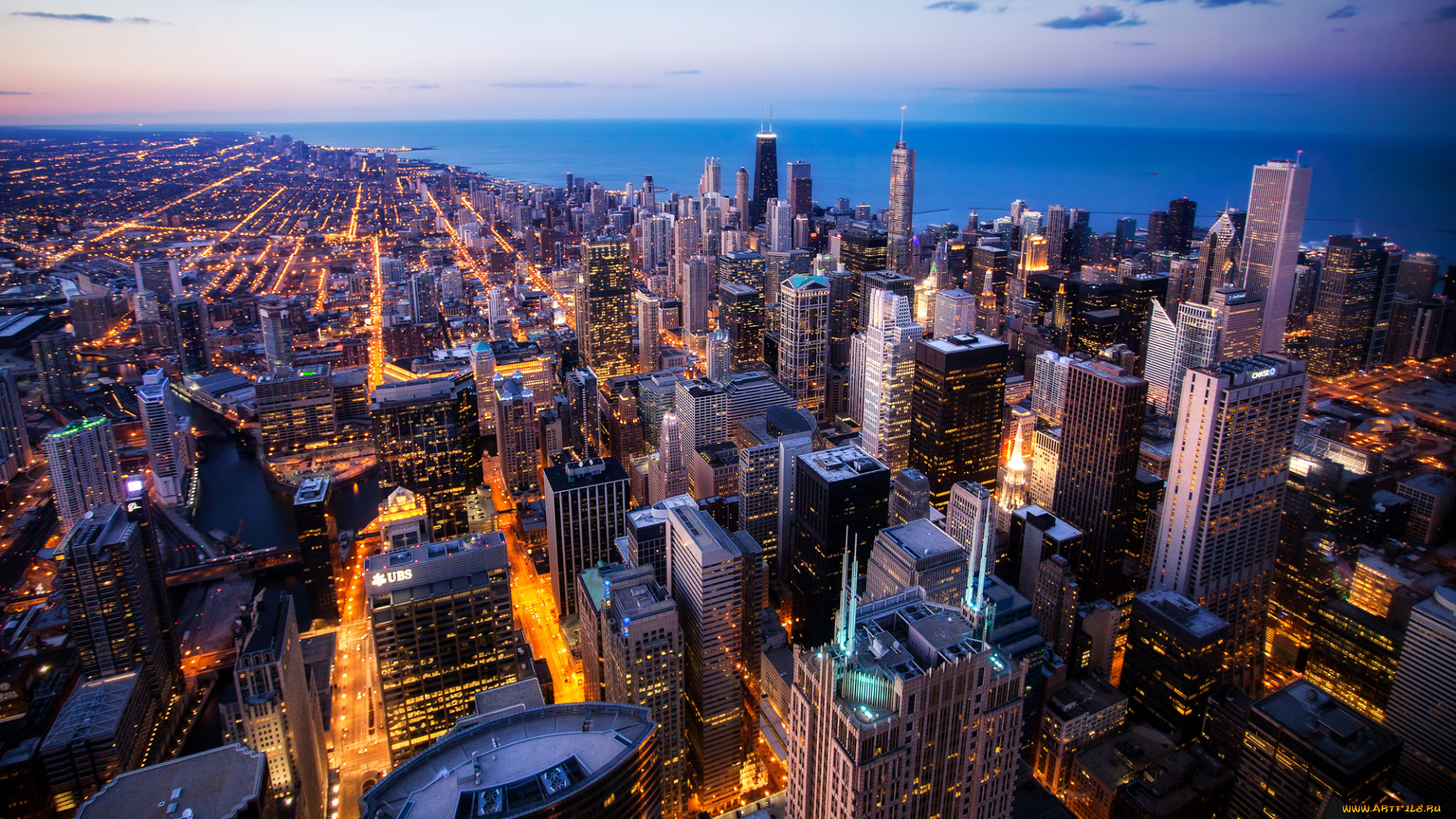 города, Чикаго, , сша, дома, Чикаго, огни, ночь