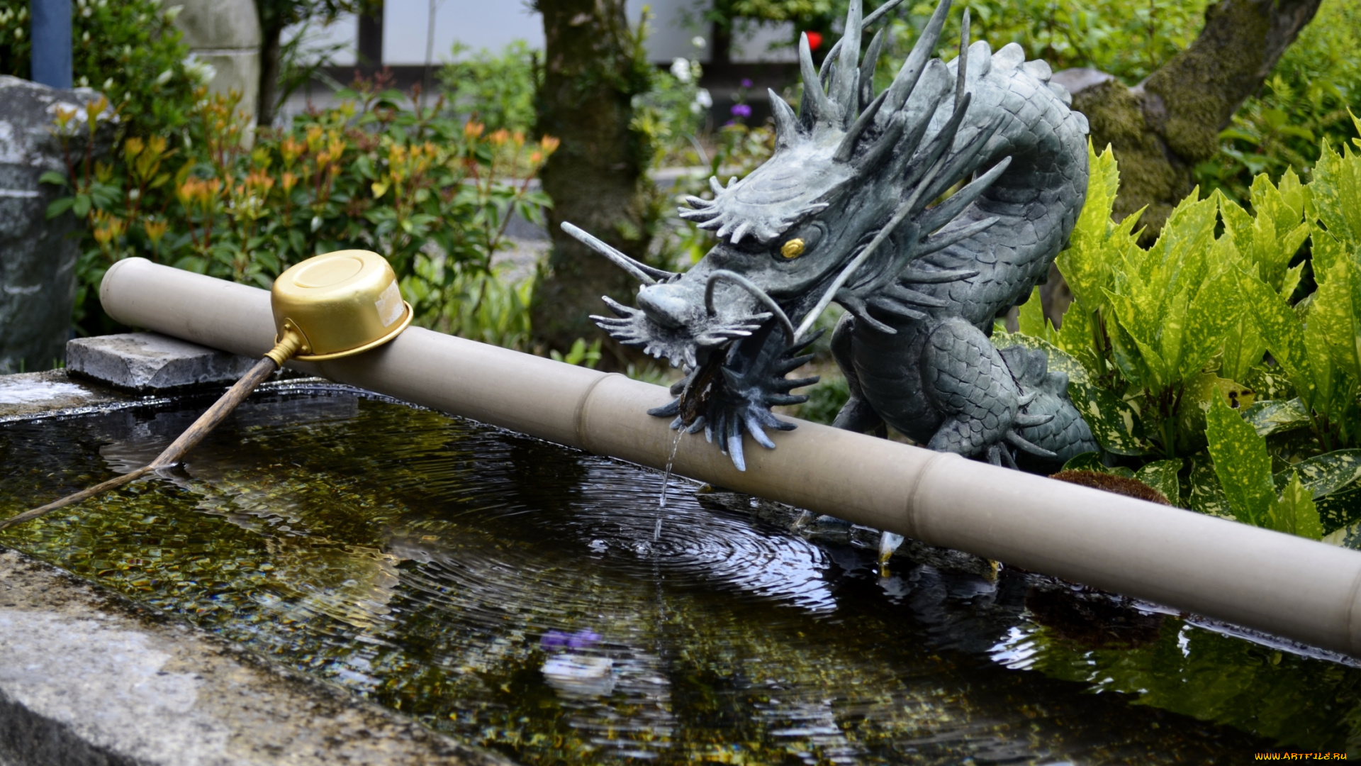 mandaraji, park, , konan, , japan, города, -, фонтаны, кусты, дракон, фонтан