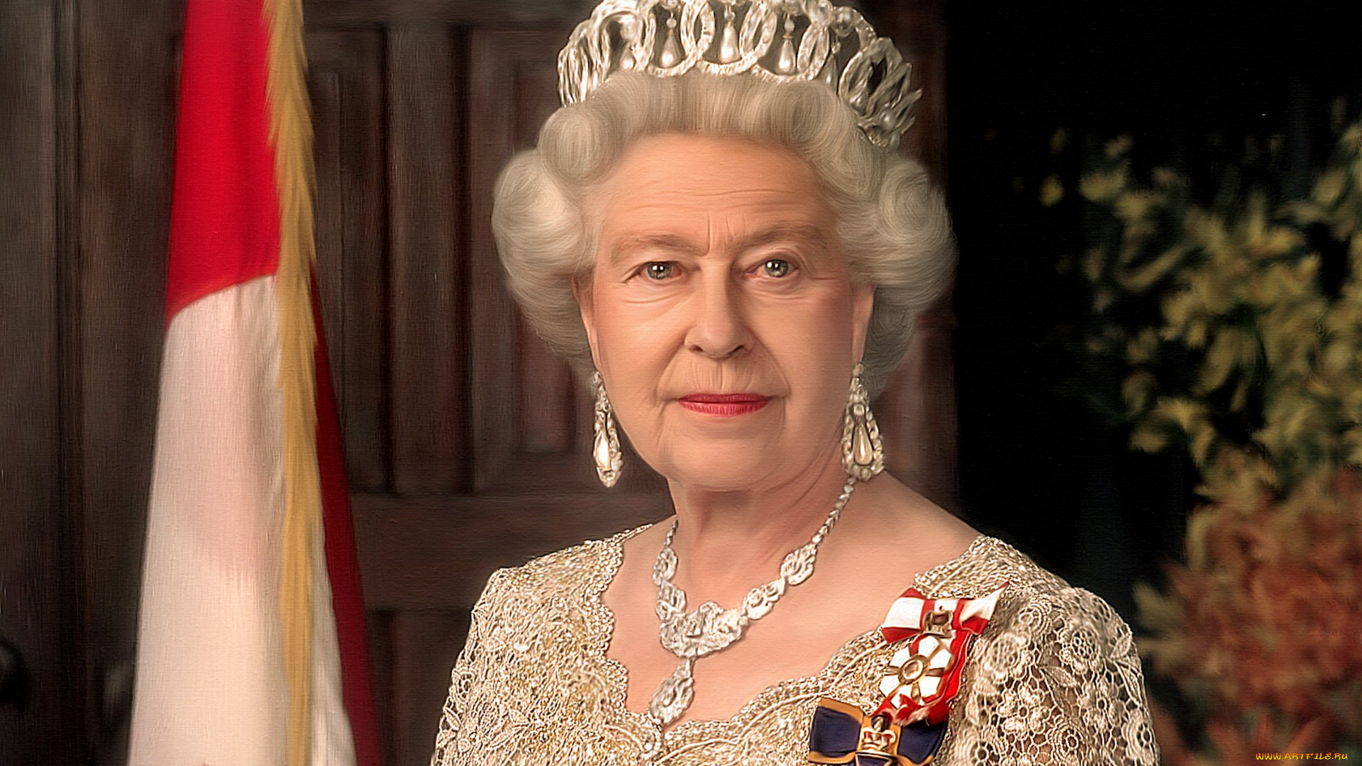queen, elizabeth, ii, рисованные, люди, queen, elizabeth, ii, портрет, флаг, королева, елизавета, корона, ордена