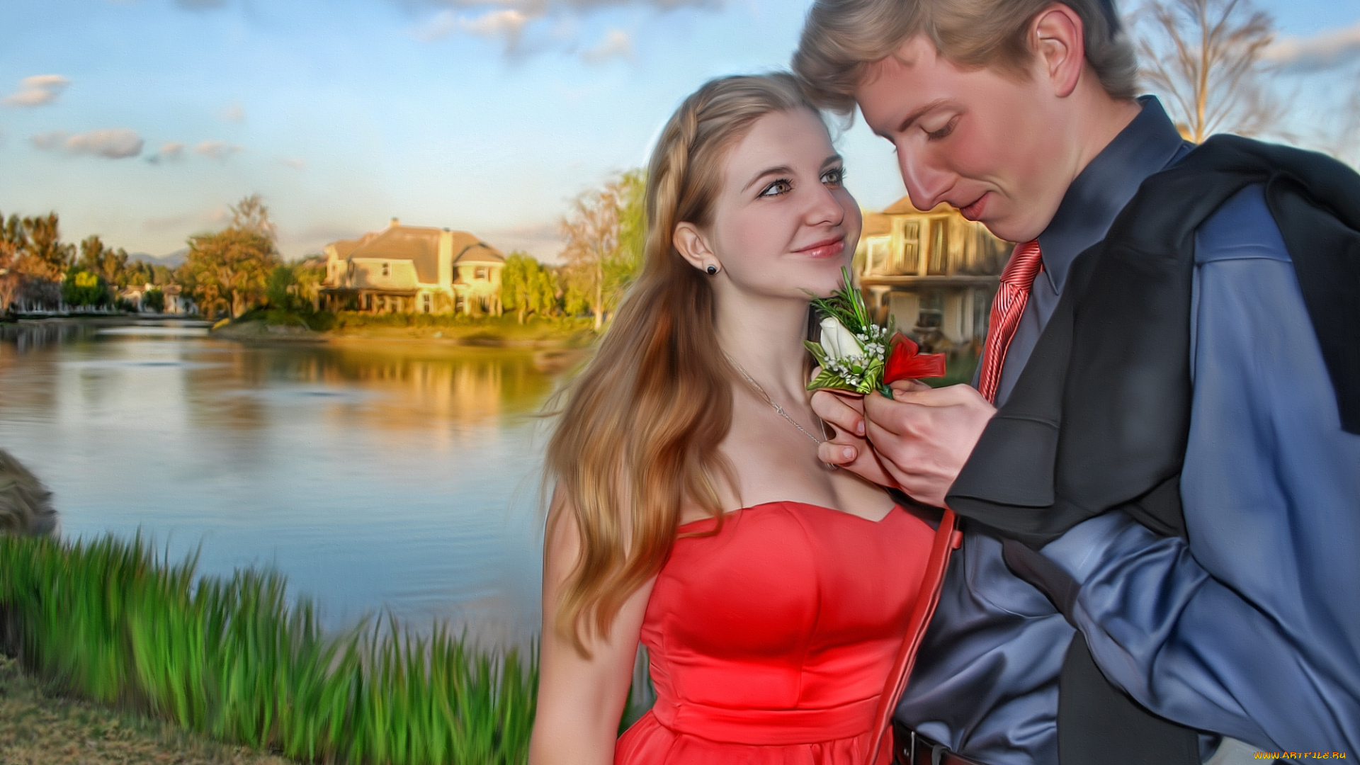 рисованные, люди, влюбленные, парень, девушка