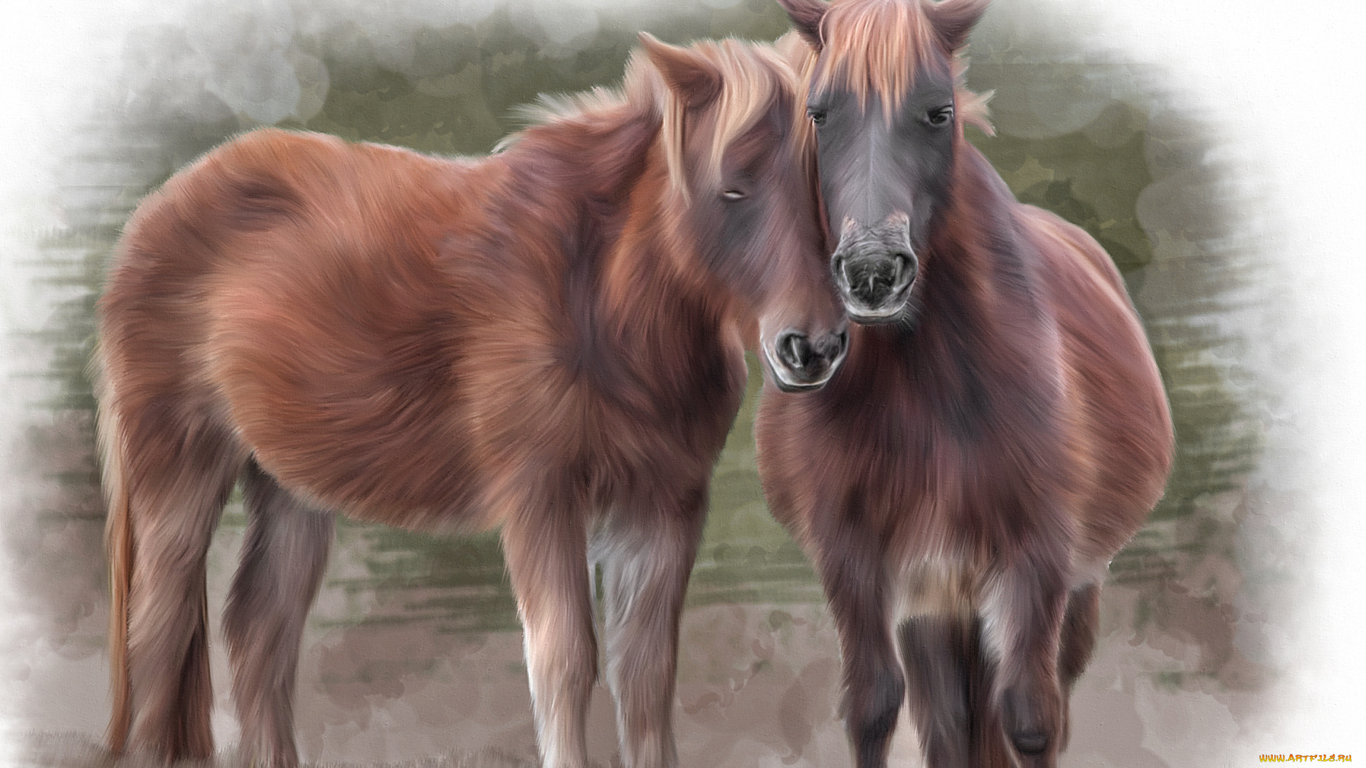 рисованные, животные, , лошади, лошадки, влюбленные