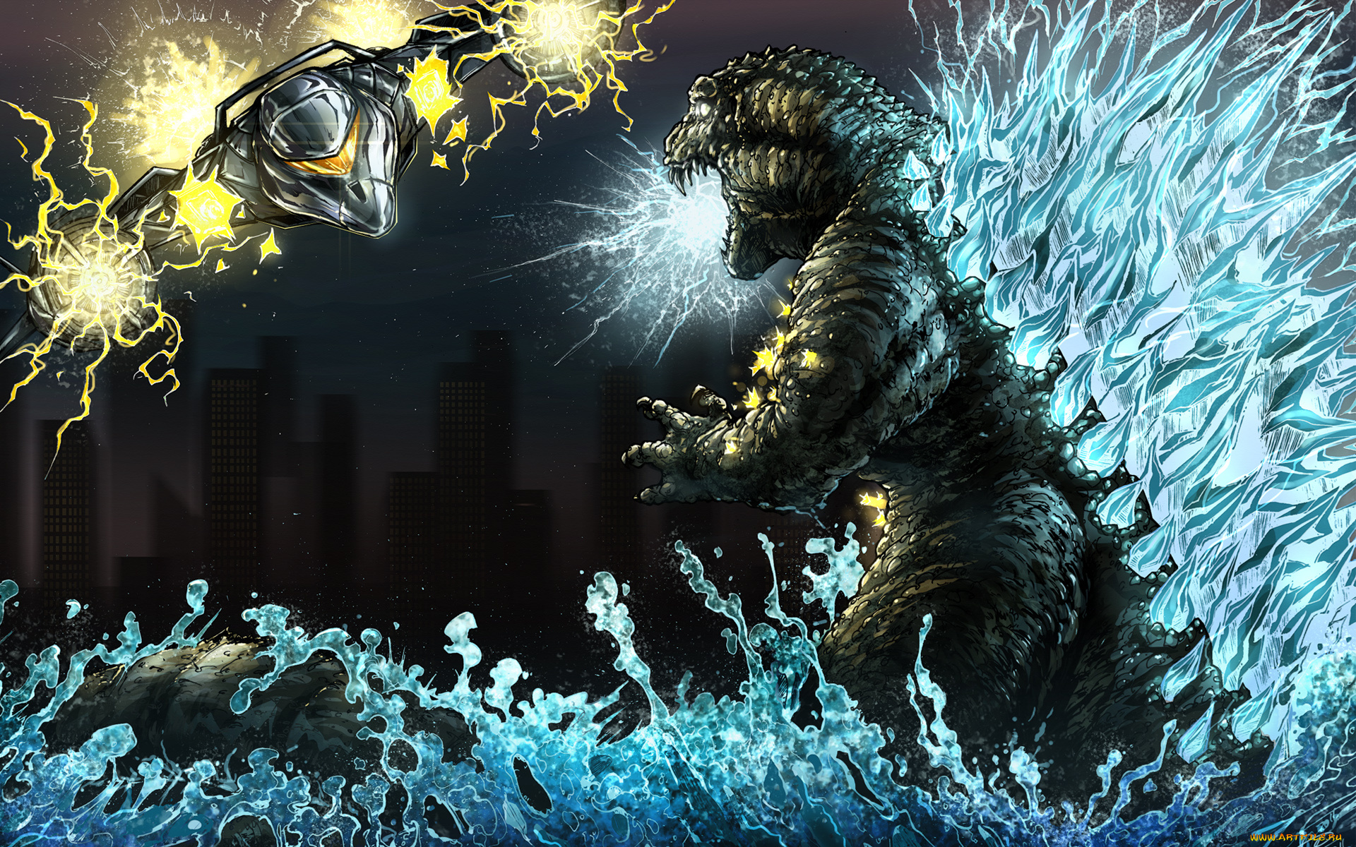 годзилла, фэнтези, существа, godzilla, динозавр, dinosaur, битва