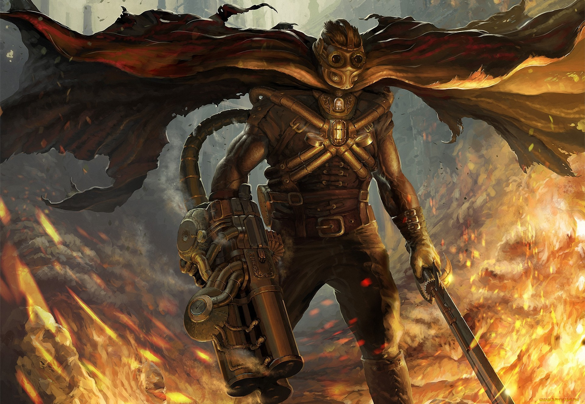 фэнтези, люди, иной, мир, киборг, огонь, оружие