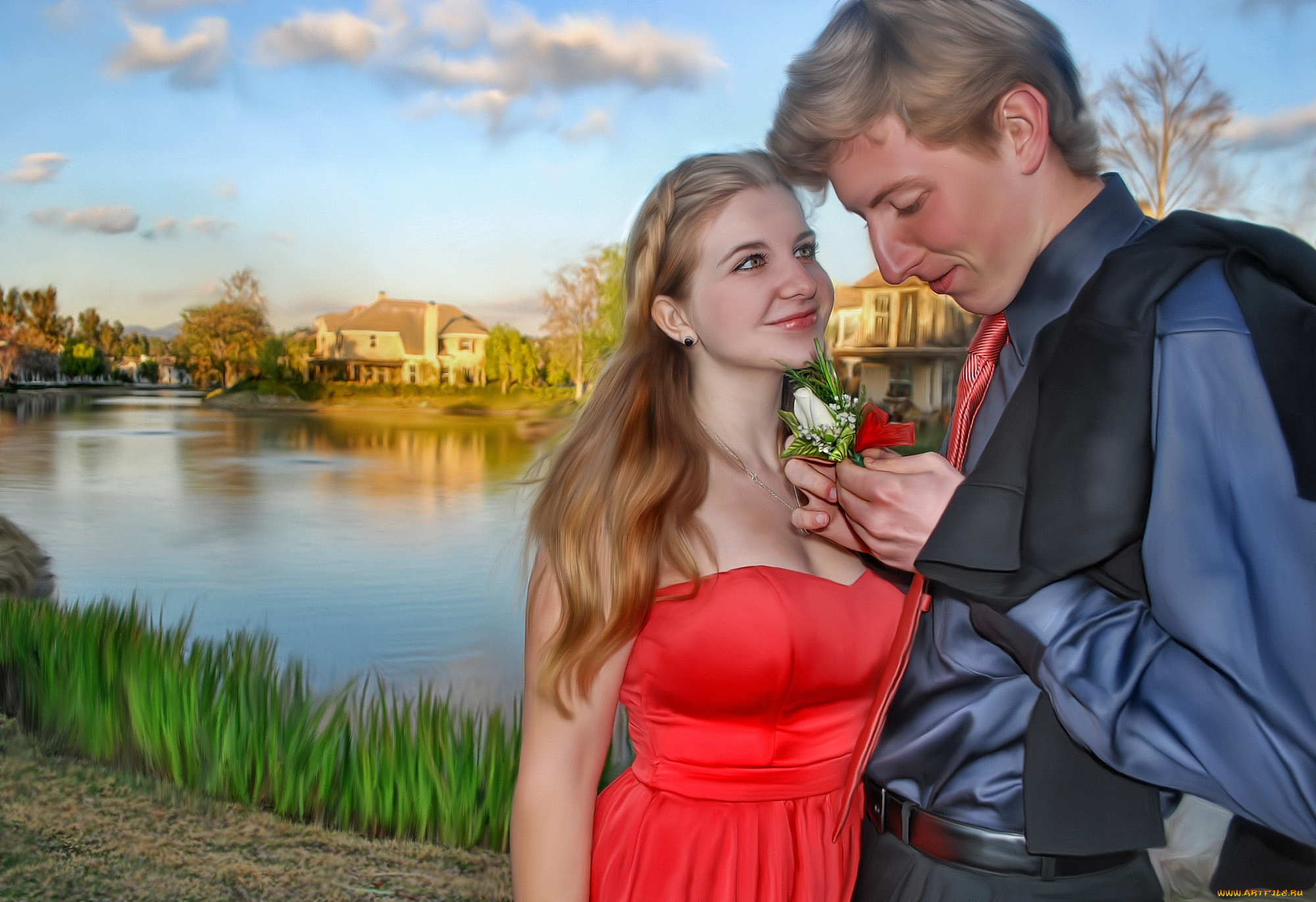 рисованные, люди, влюбленные, парень, девушка