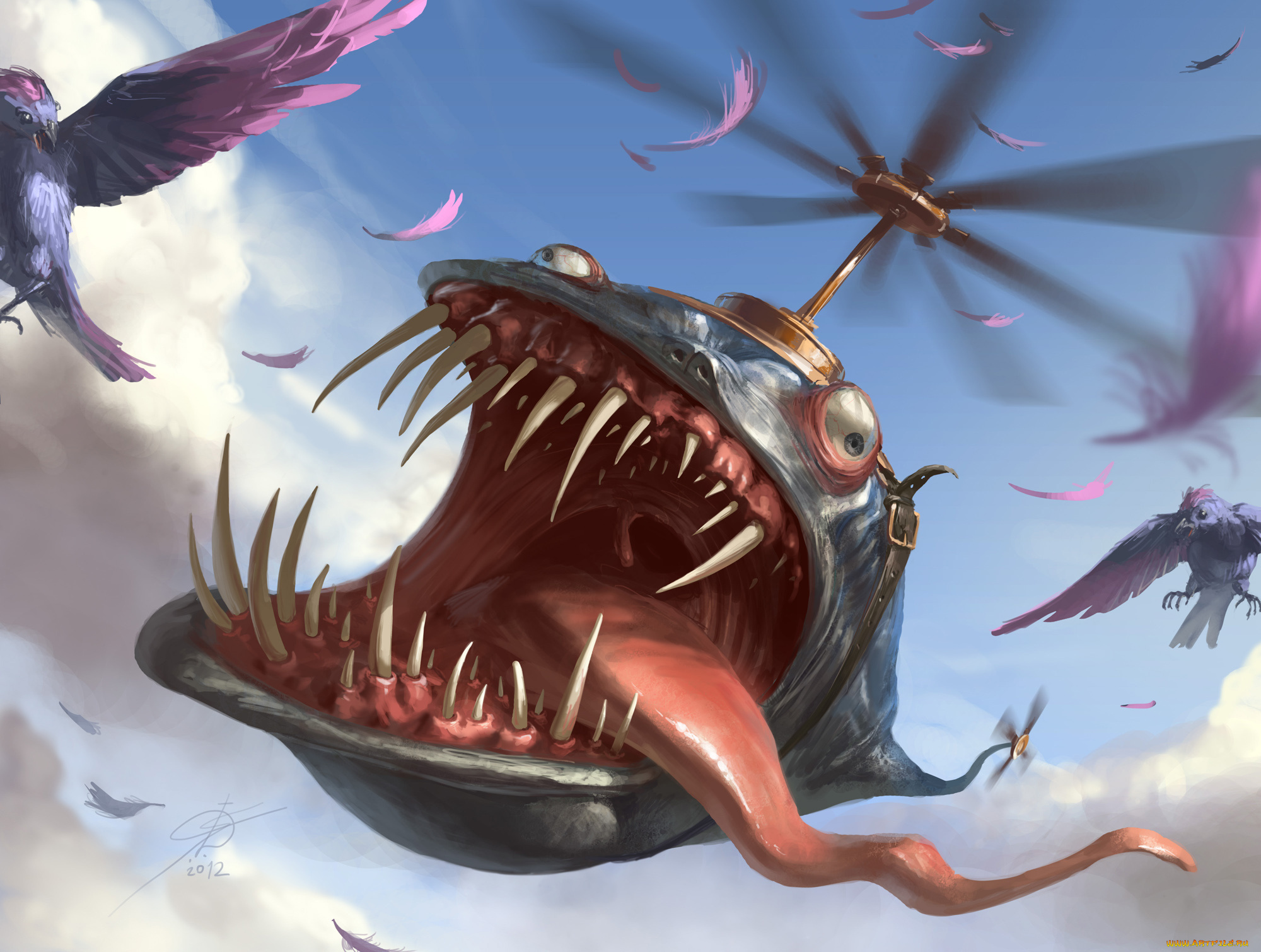 фэнтези, существа, иной, мир, монстр, существо, пропеллеры, вороны