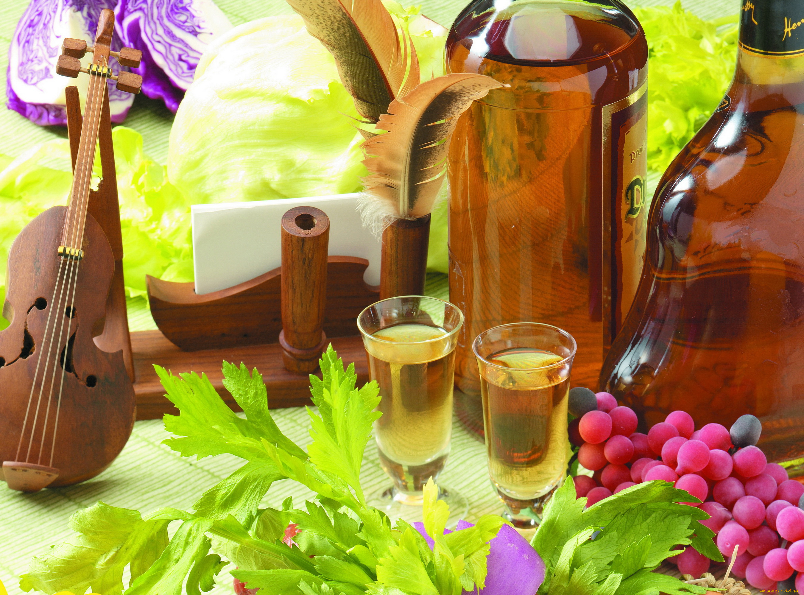 еда, напитки, , вино, виноград, скрипка, натюрморт, рюмки, бутылки