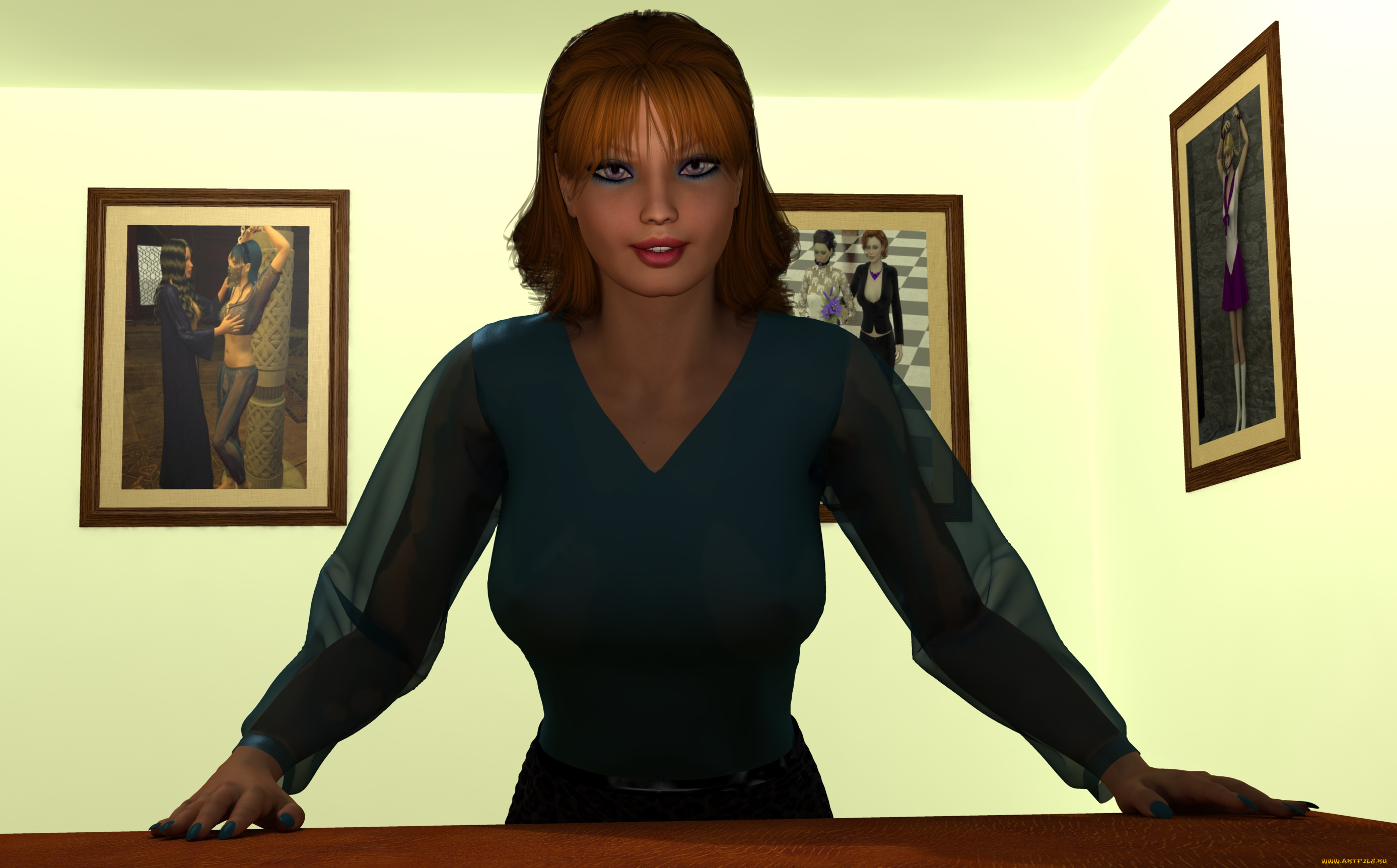 3д, графика, people, , люди, девушка, картины, улыбка, комната