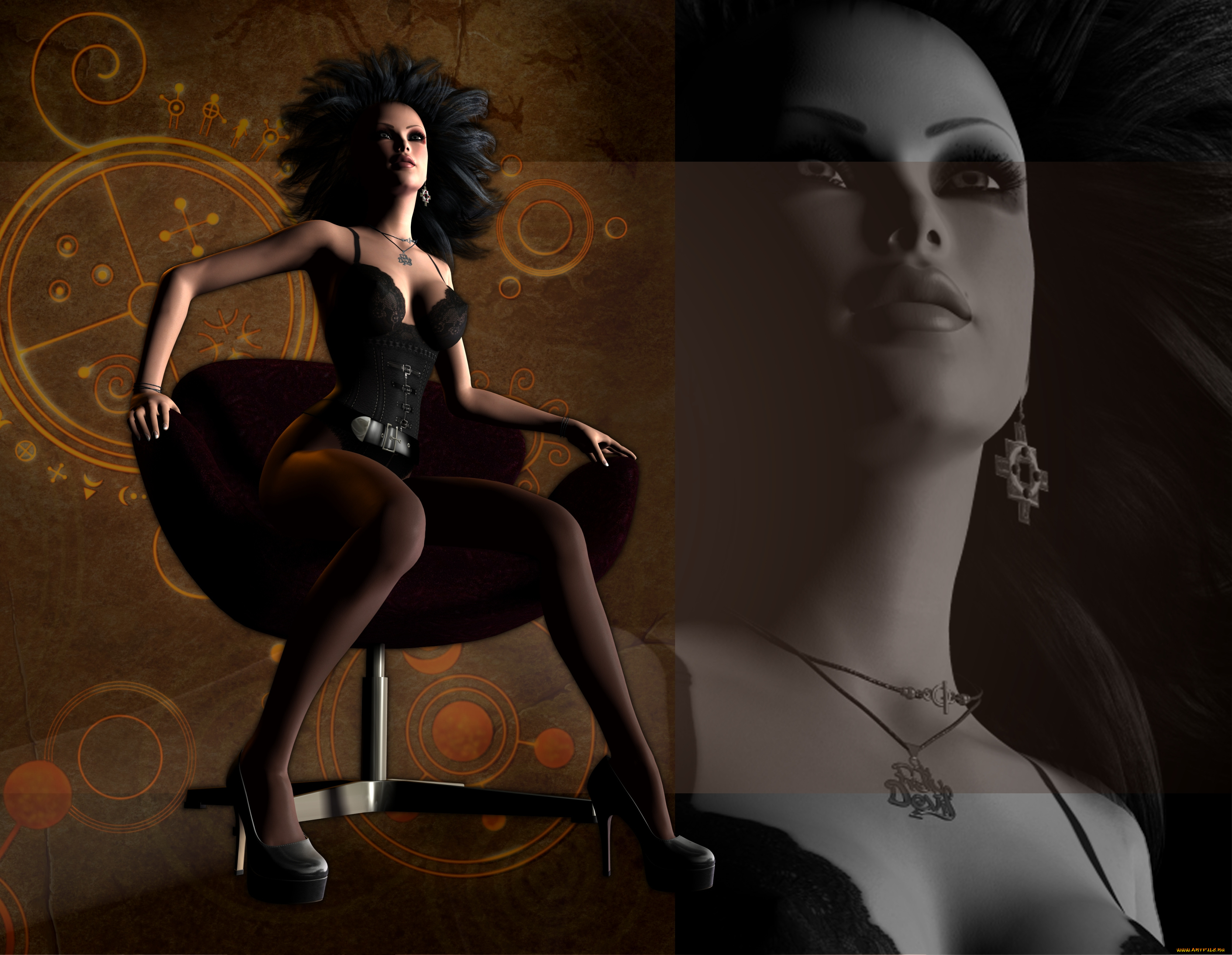 3д, графика, people, , люди, девушка, кресло, взгляд