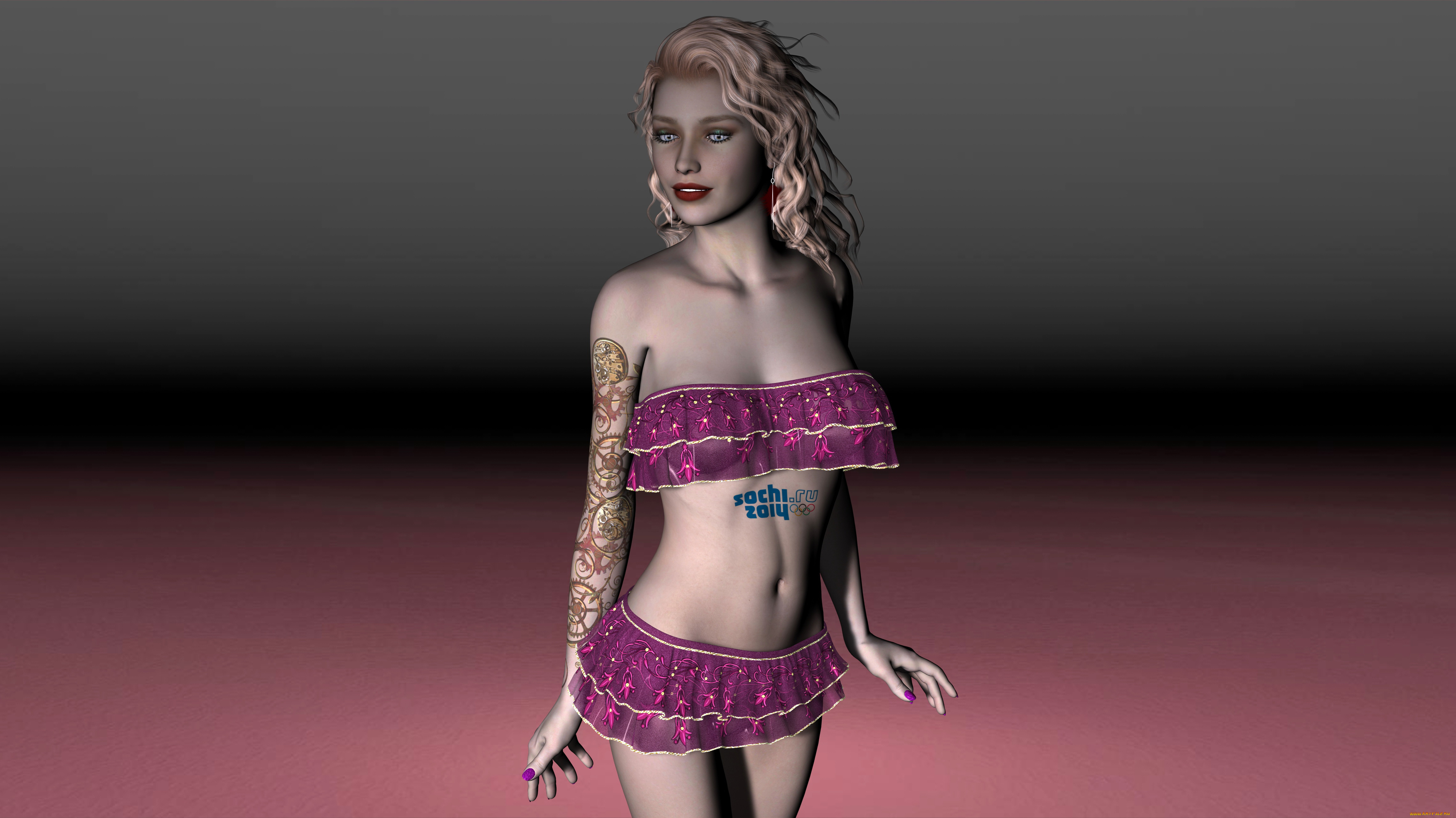 3д, графика, people, , люди, взгляд, девушка, тату, логотип, блондинка