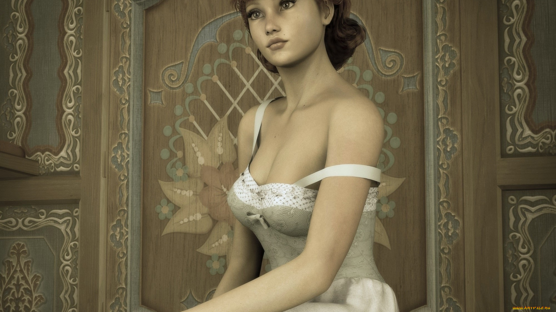 3д, графика, люди, , people, девушка, взгляд, фон