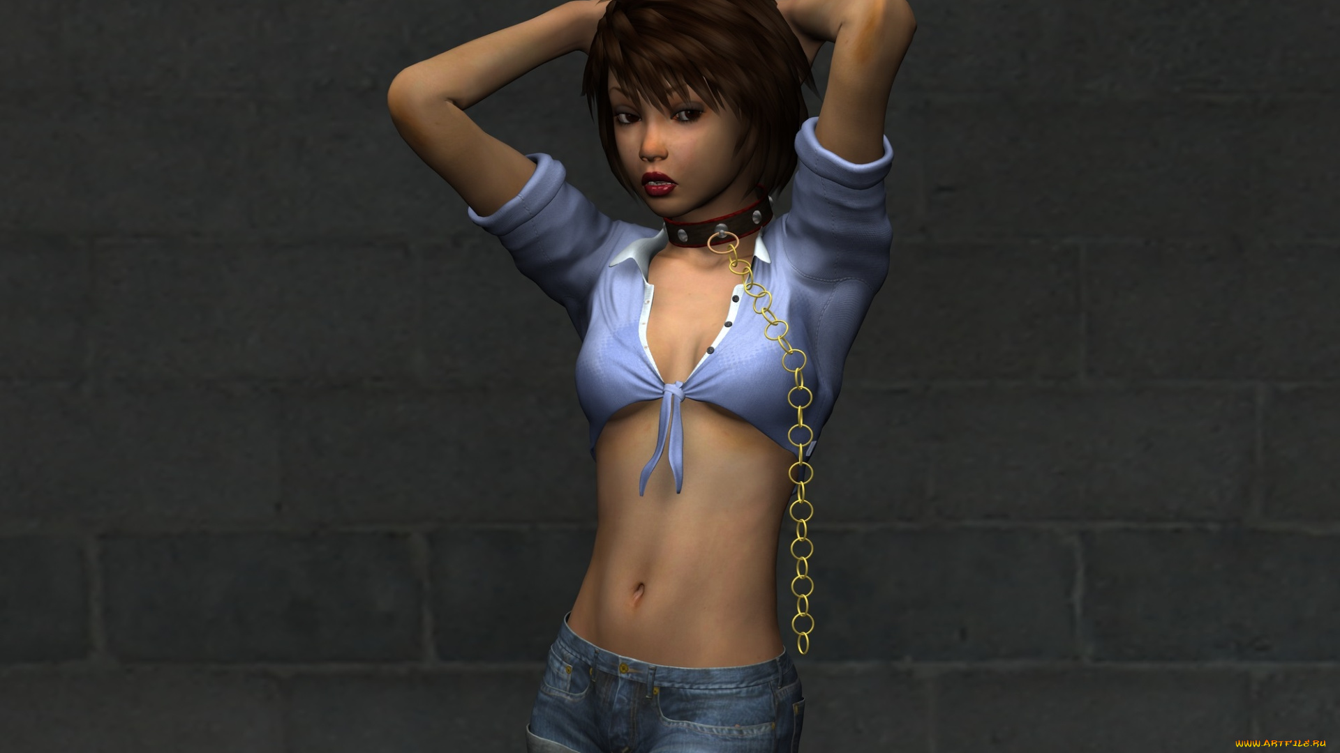 3д, графика, люди, , people, взгляд, девушка, цепь, фон