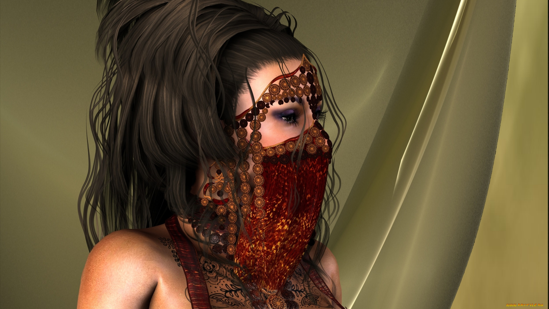 3д, графика, портрет, , portraits, азиатка, фон, взгляд, девушка