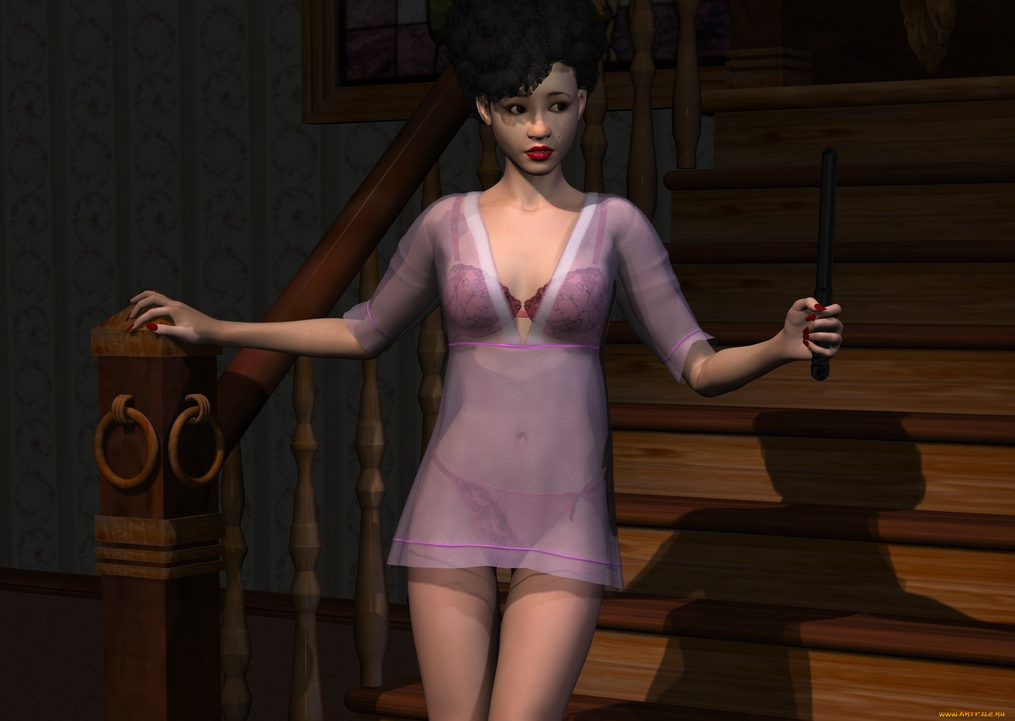 3д, графика, люди, , people, лестница, фон, взгляд, девушка