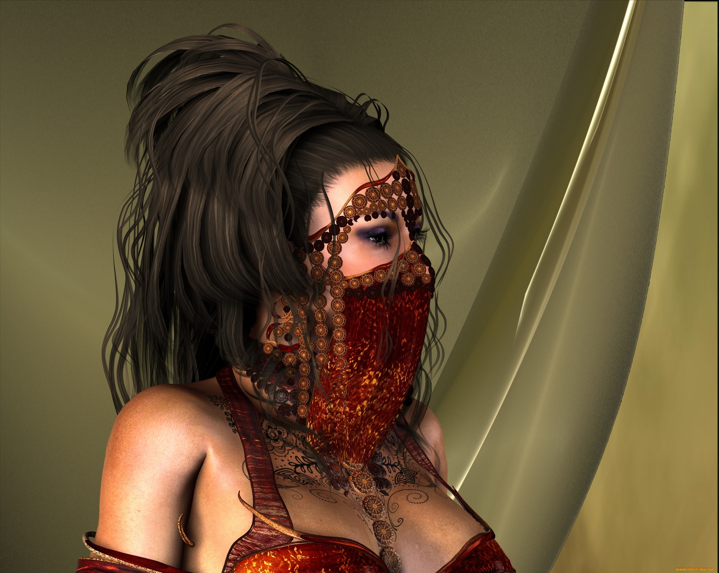 3д, графика, портрет, , portraits, азиатка, фон, взгляд, девушка