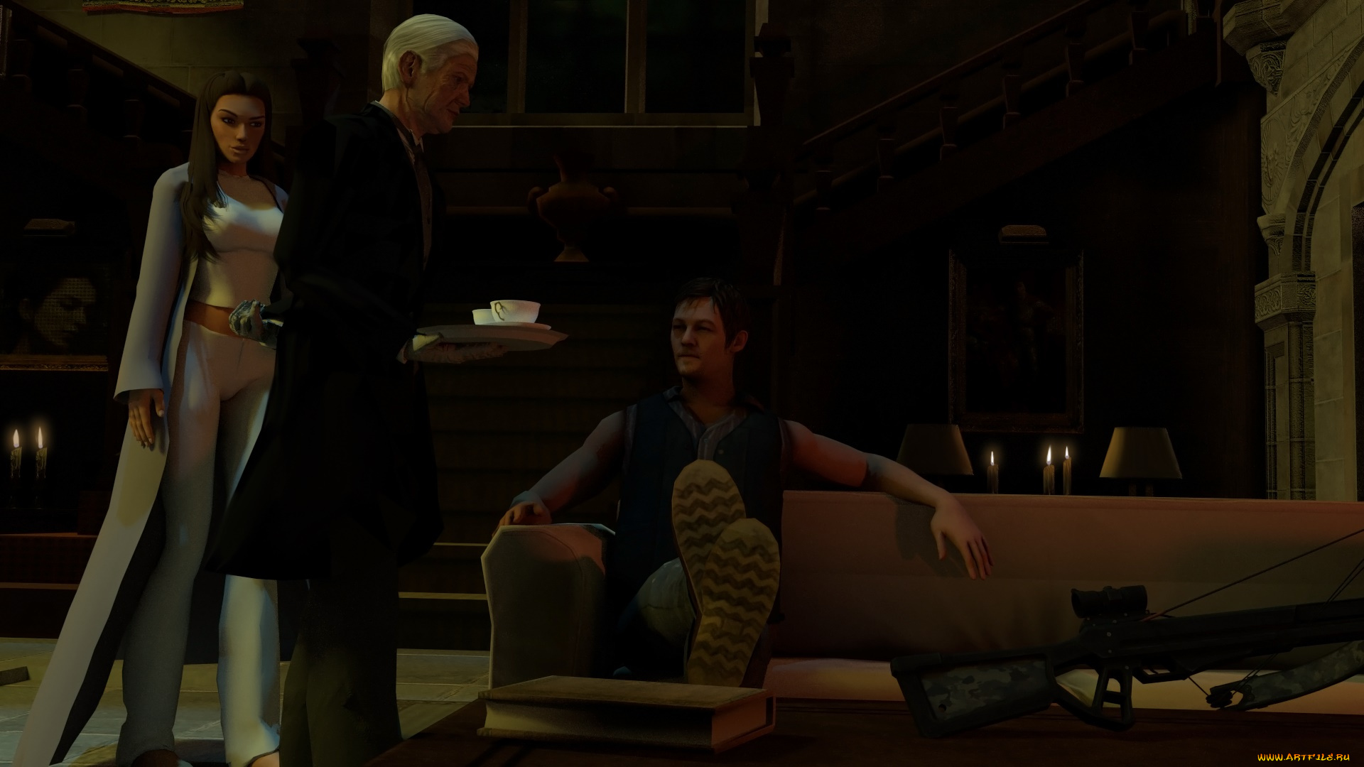 3д, графика, фантазия, , fantasy, девушка, взгляд, фон, оружие