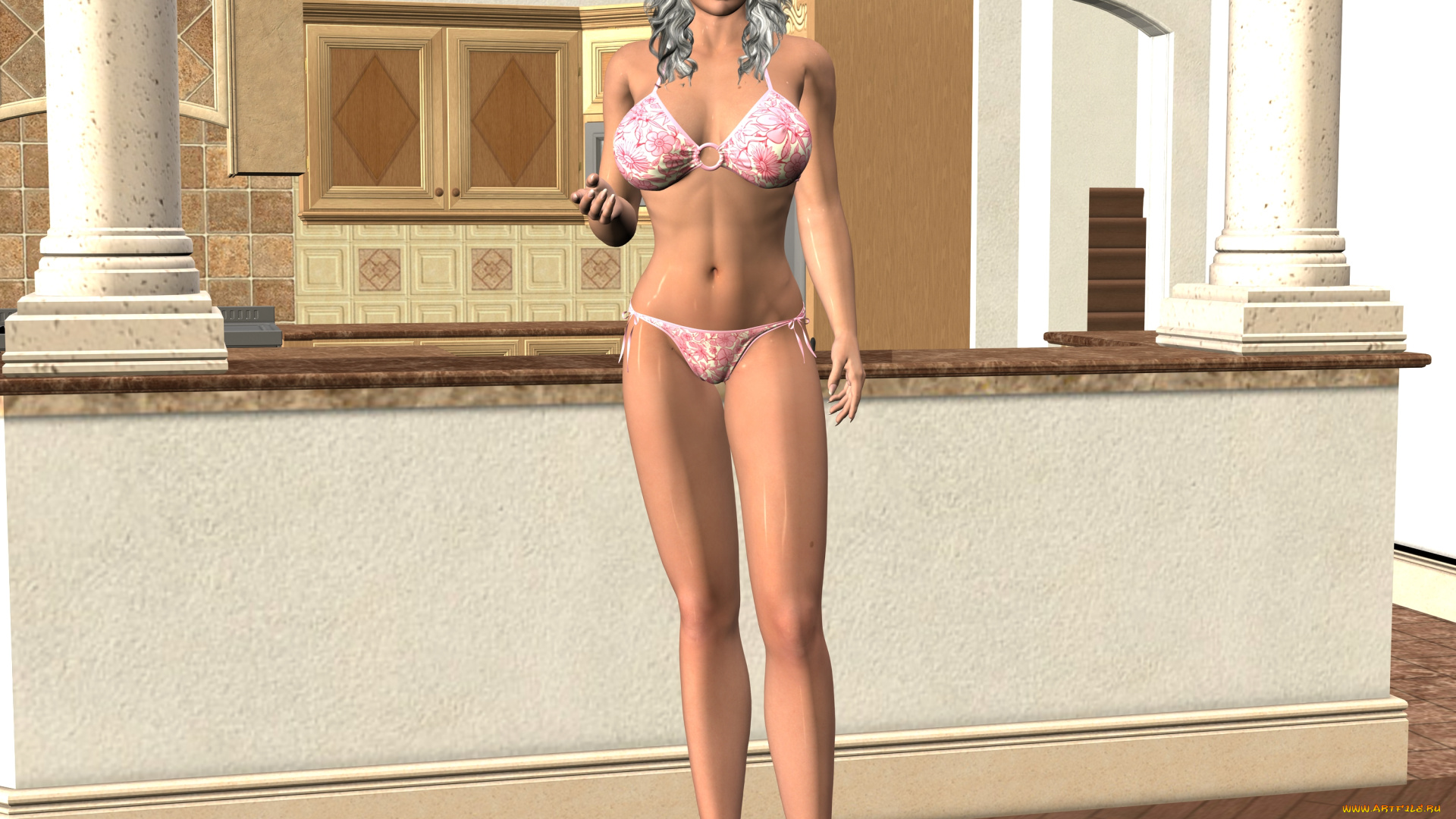 3д, графика, люди, , people, девушка, взгляд, фон, интерьер