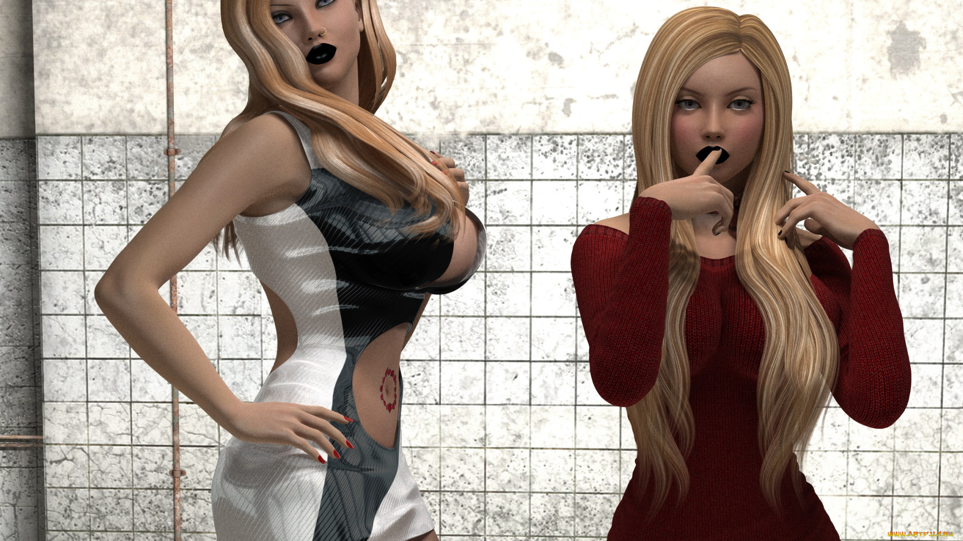 3д, графика, люди, , people, девушки, взгляд, фон