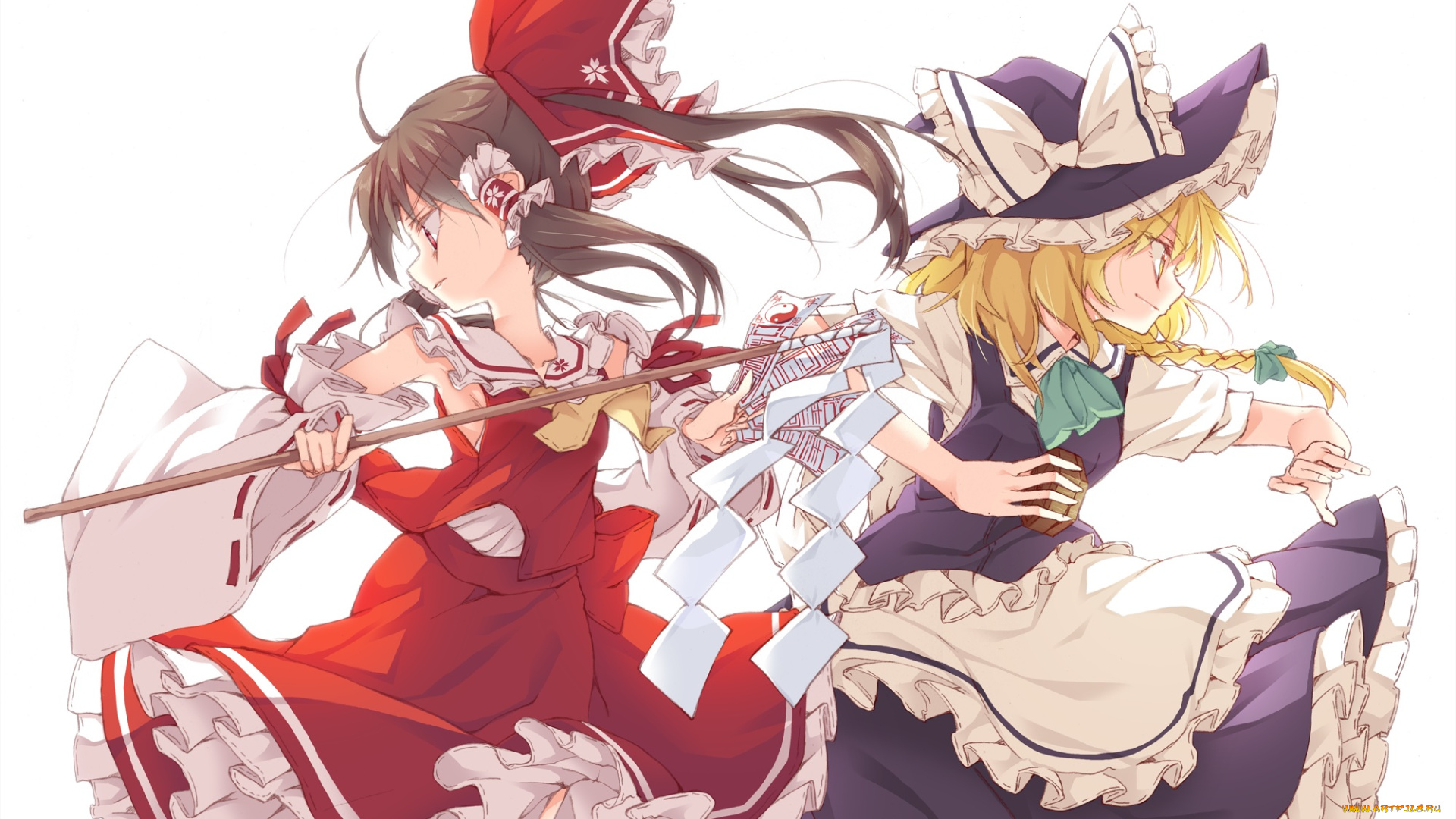 аниме, touhou, ina, kirisame, marisa, hakurei, reimu