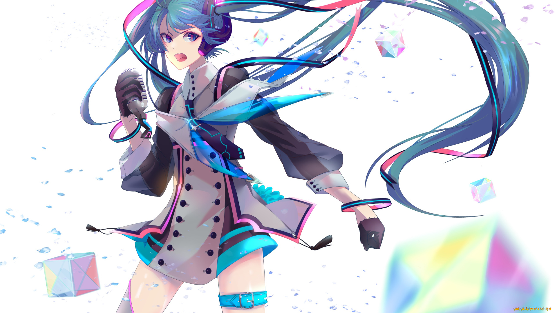 аниме, vocaloid, микрофон, фон, взгляд, девушка