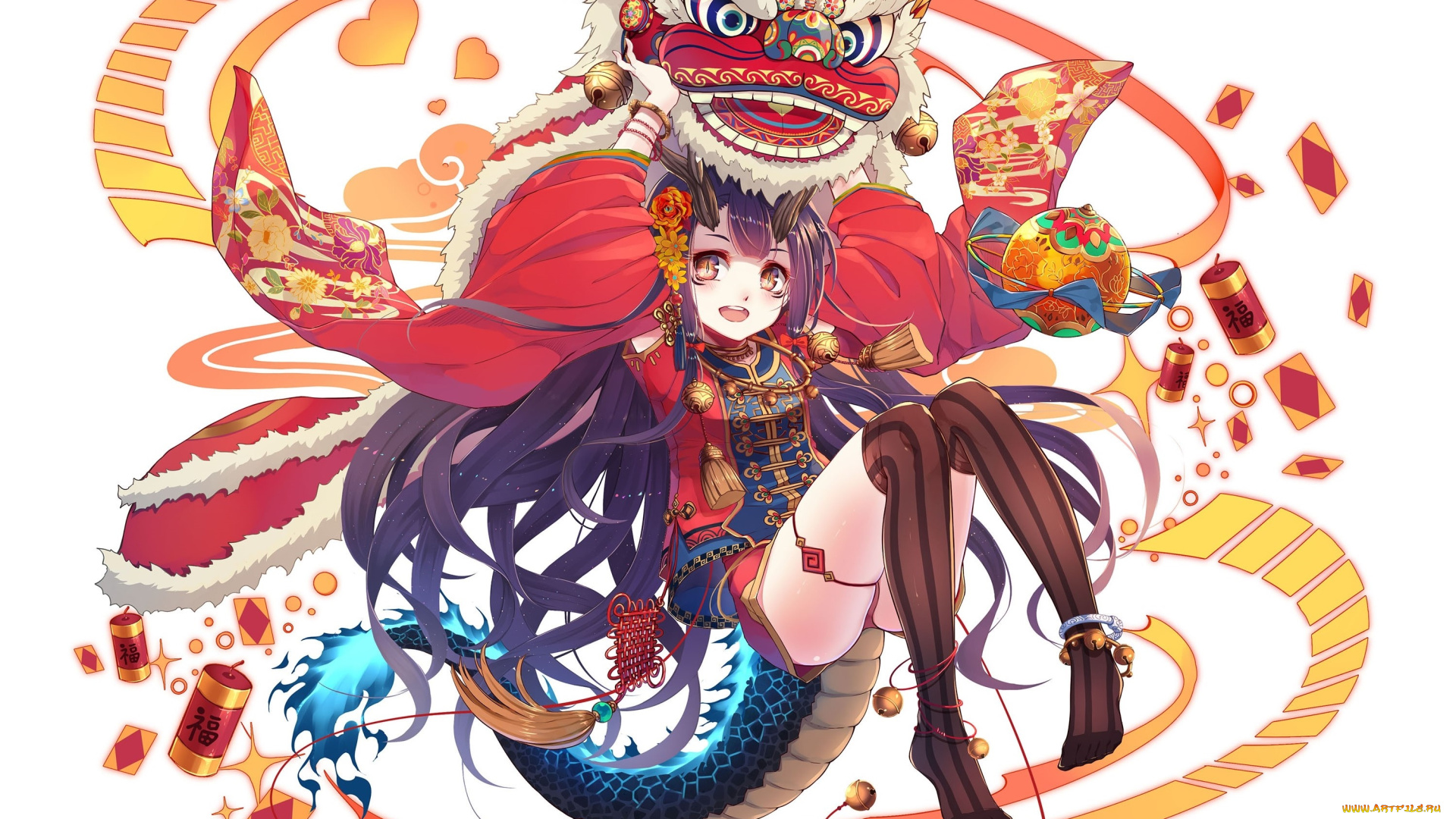 аниме, животные, , существа, дракон, фон, взгляд, девушка