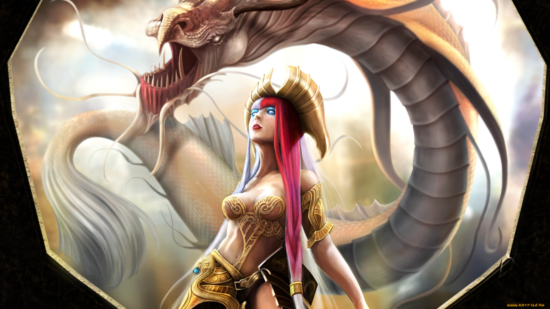 фэнтези, красавицы, и, чудовища, фантастика, арт, девушка, взгляд, дракон