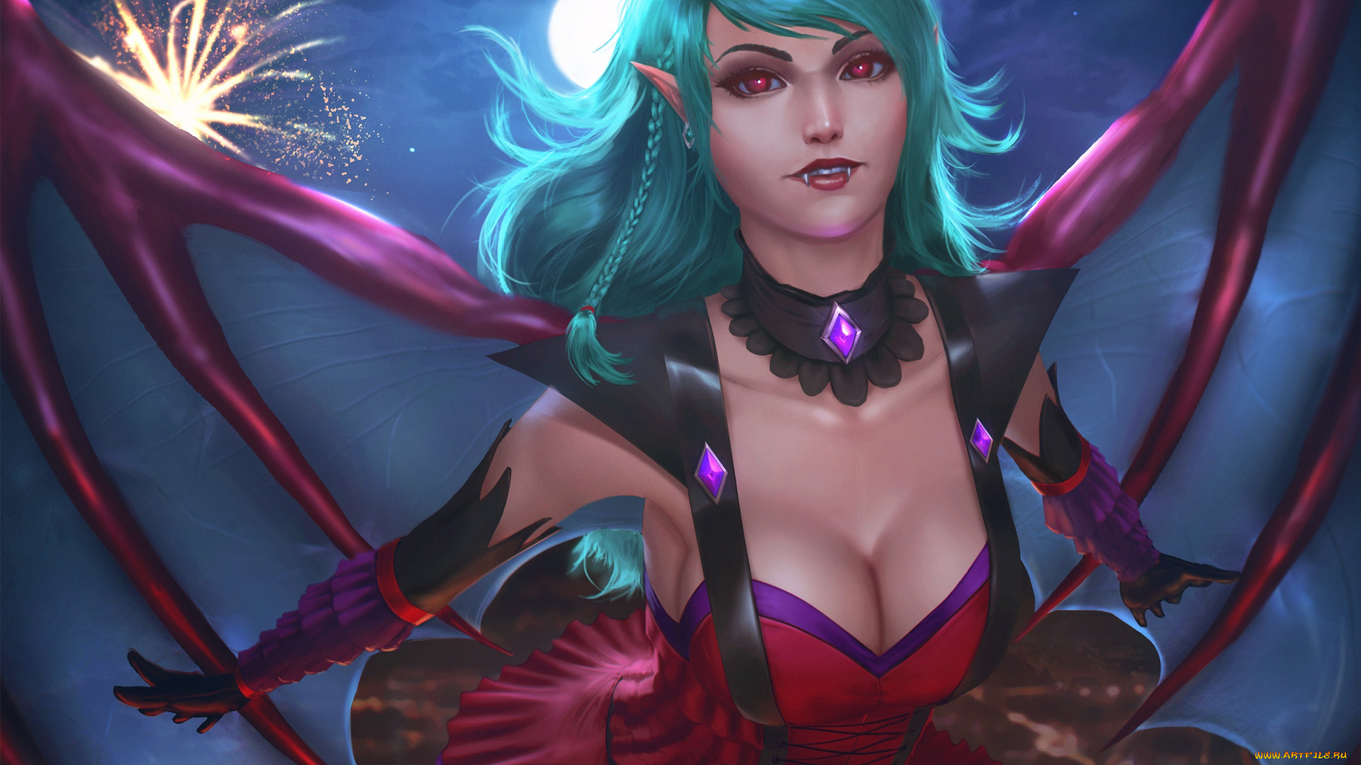 фэнтези, вампиры, эльфийка, взгляд, фон