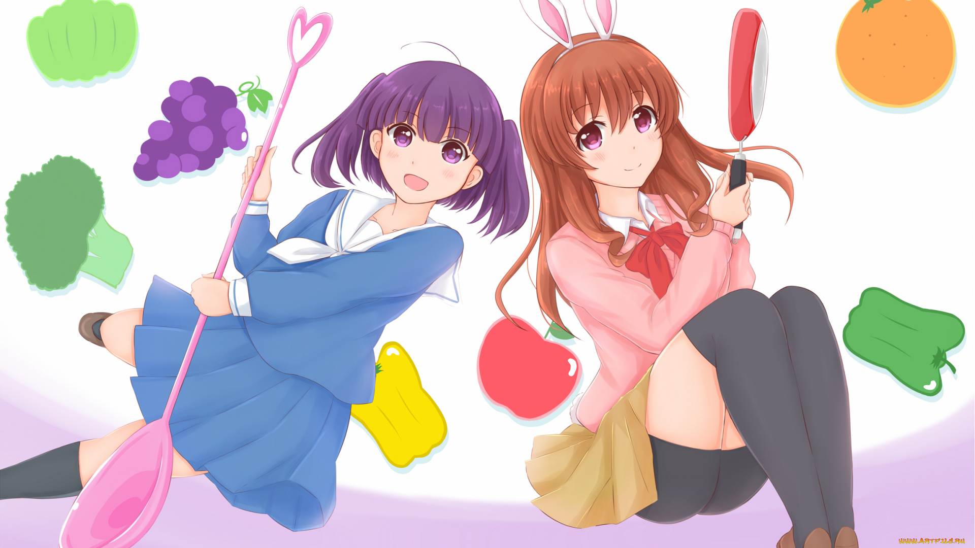 koufuku, graffiti, аниме, unknown, , другое, грудь, девушки, взгляд, фон