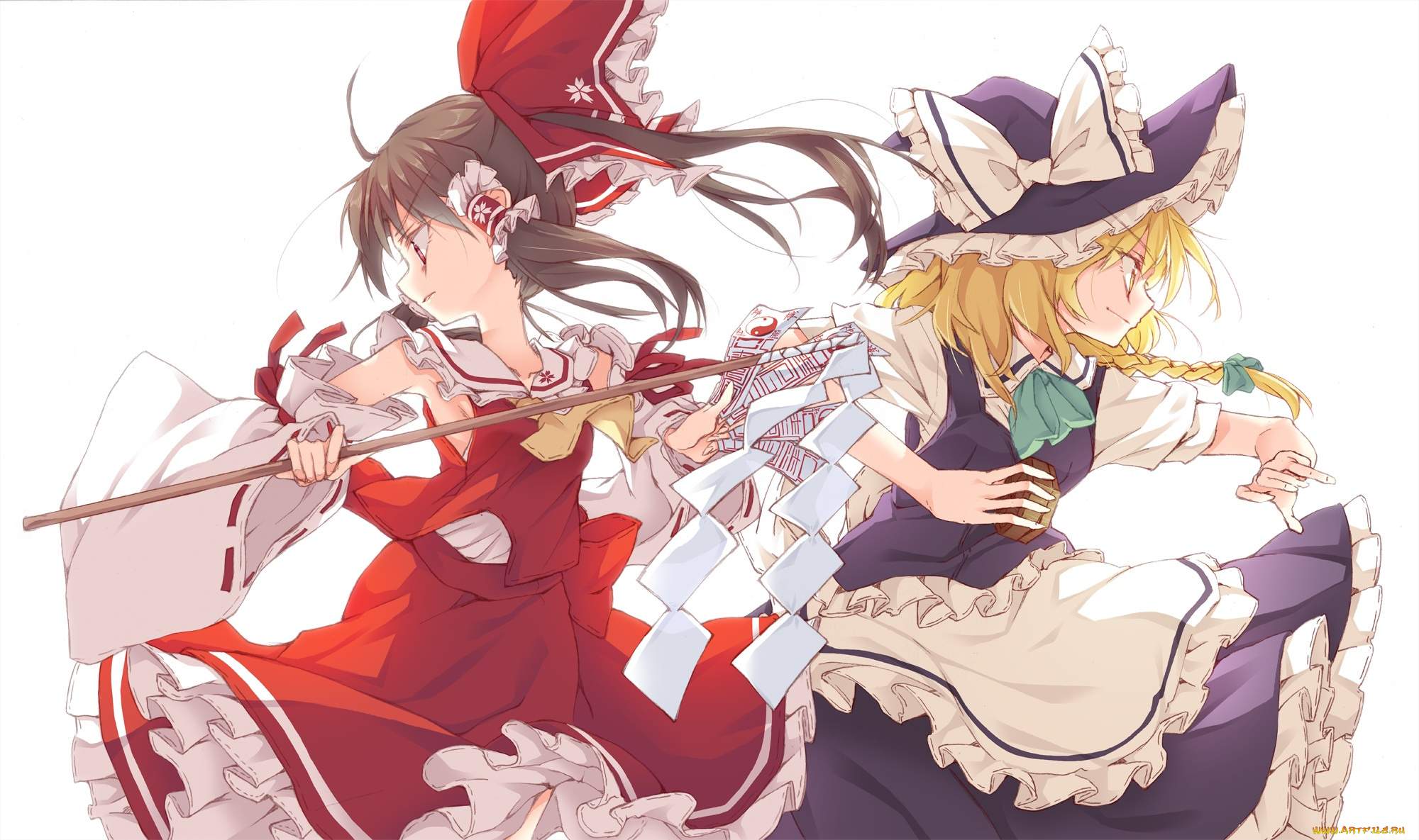 аниме, touhou, ina, kirisame, marisa, hakurei, reimu