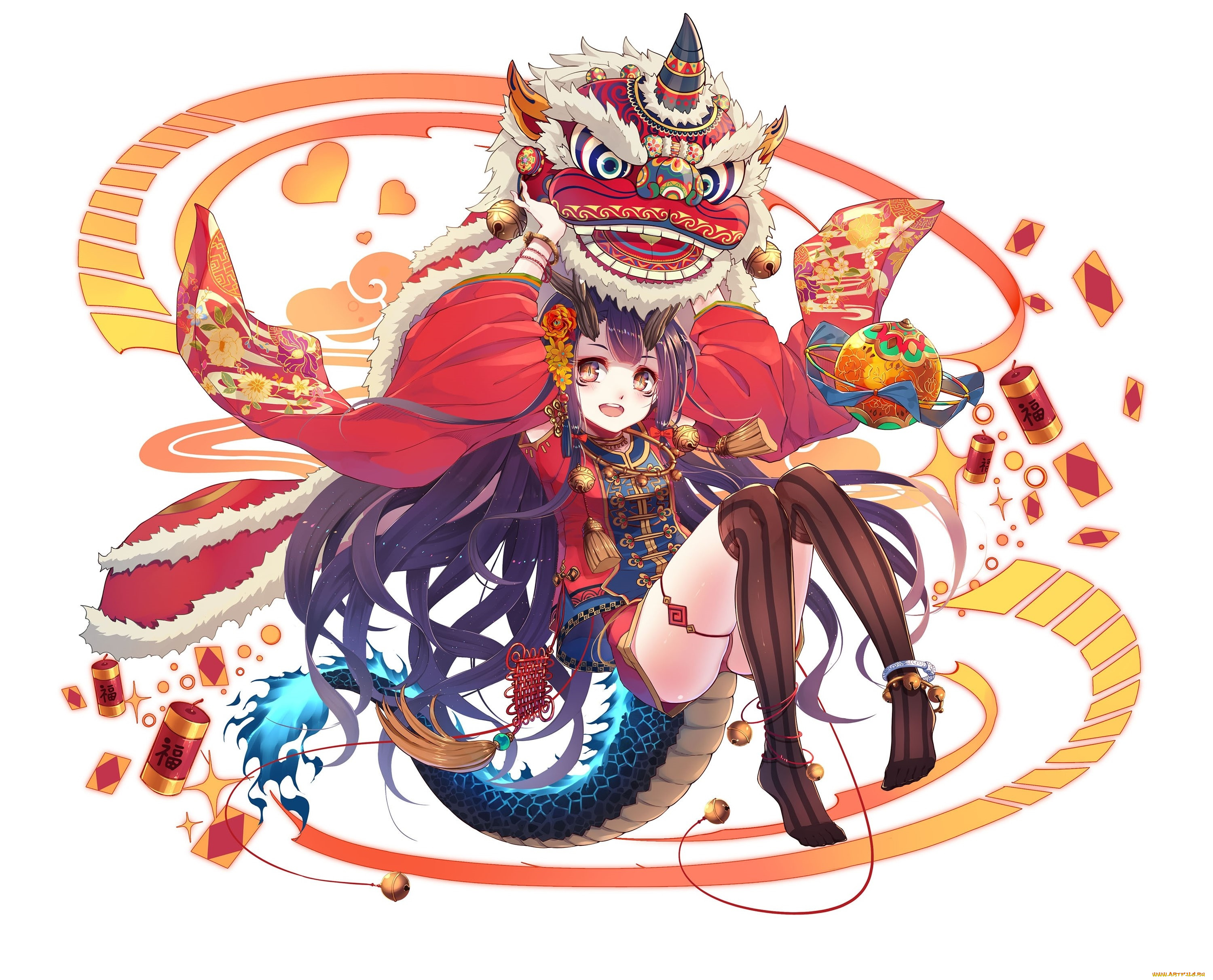 аниме, животные, , существа, дракон, фон, взгляд, девушка