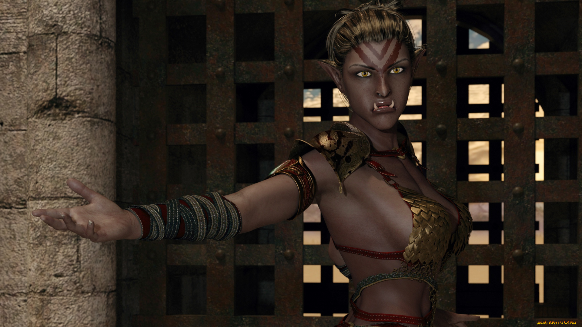 3д, графика, эльфы, , elves, взгляд, эльфийка, фон