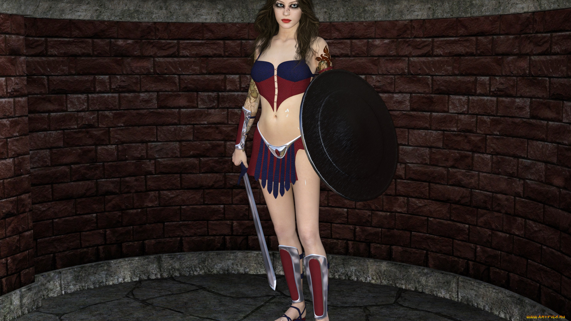 3д, графика, фантазия, , fantasy, девушка, взгляд, фон, оружие