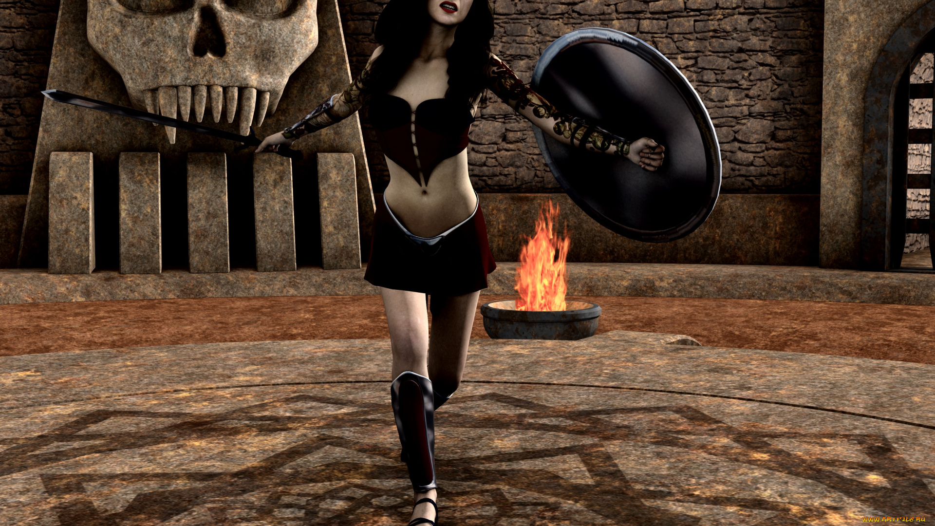 3д, графика, фантазия, , fantasy, девушка, взгляд, фон, оружие