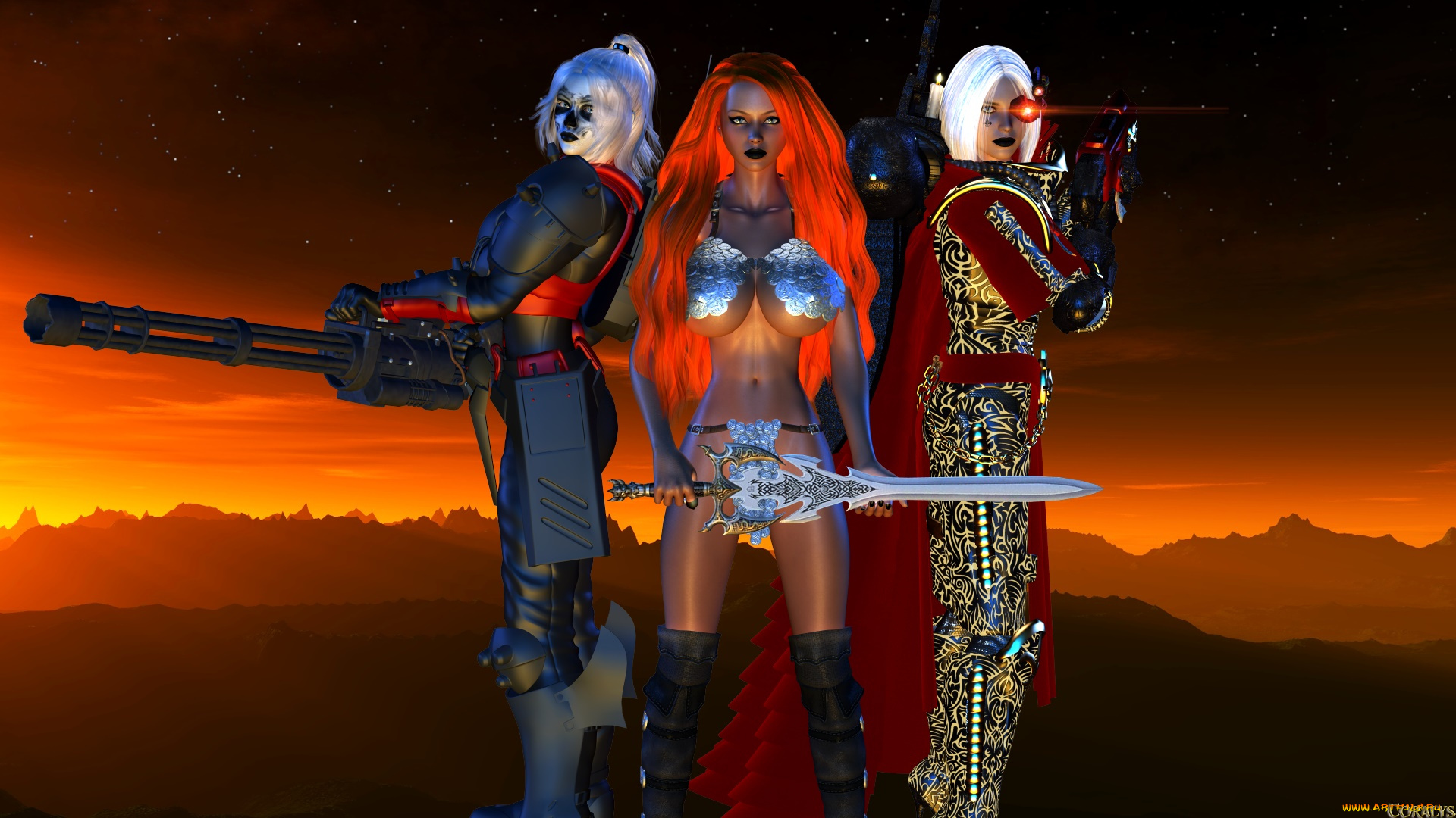 3д, графика, фантазия, , fantasy, фон, взгляд, девушки