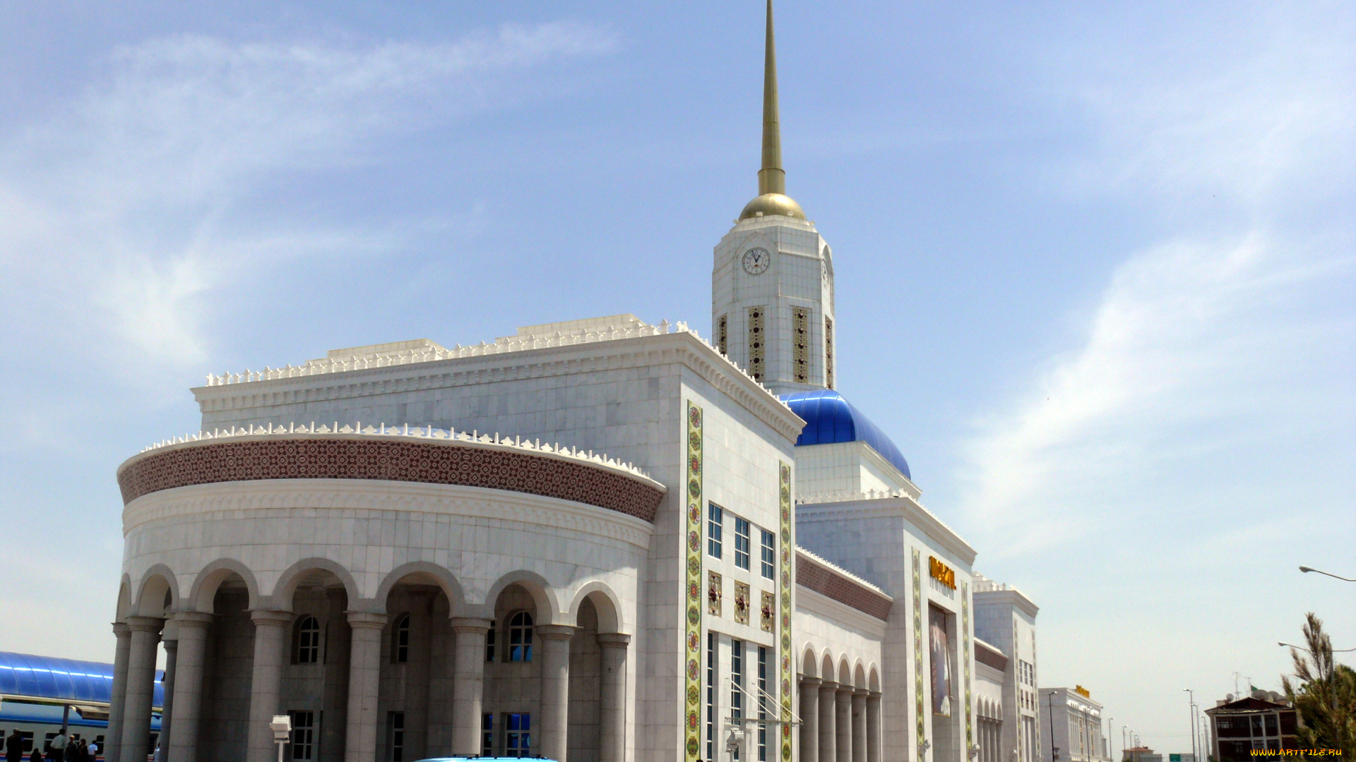 города, -, здания, , дома, красивое, здание, железнодорожного, вокзала, ашхабад